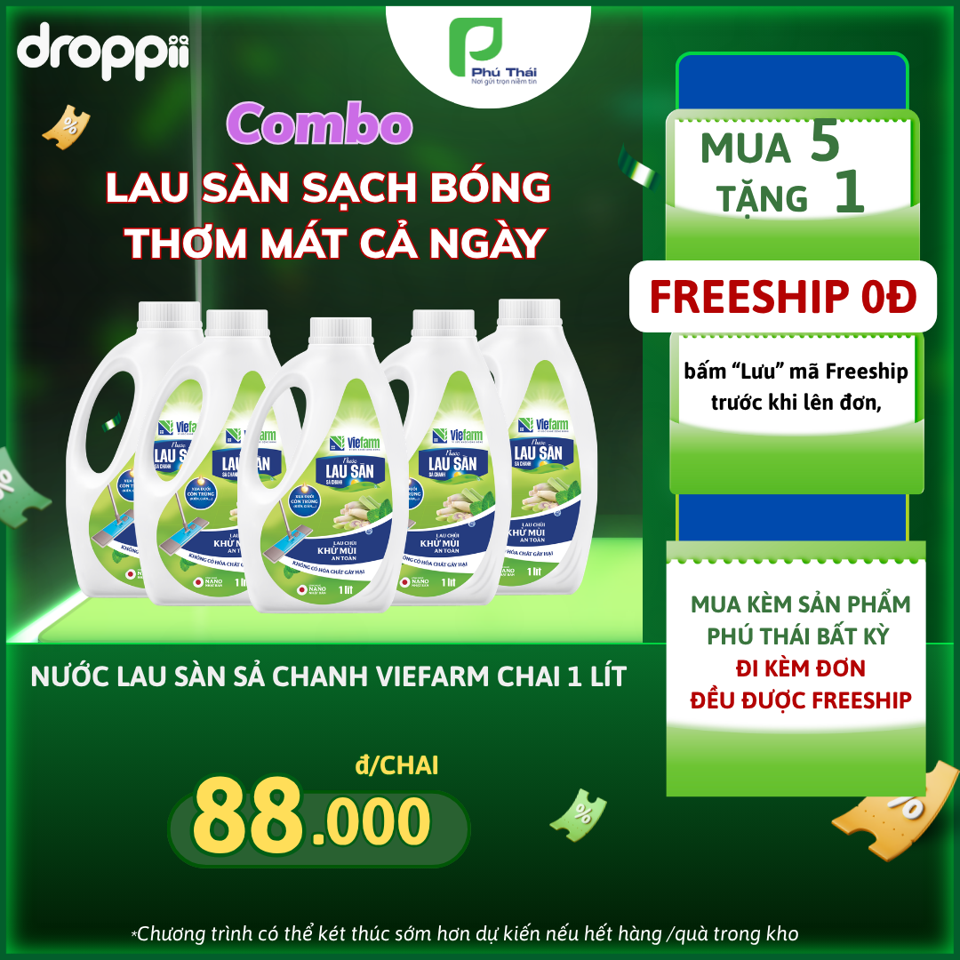 Nước lau sàn sả chanh VIEFARM 1 lít - Phân phối chính hãng