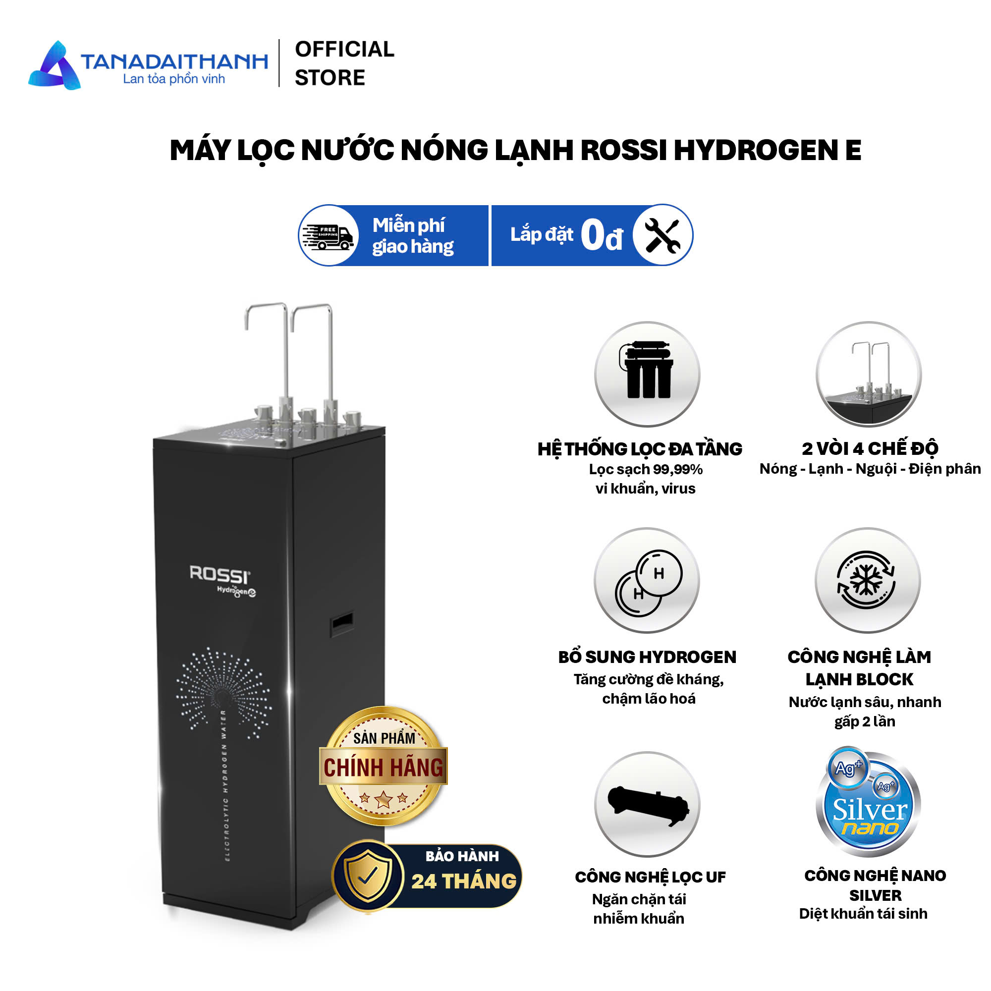 Máy lọc nước RO Rossi Hydrogen E TA-112HS1 - 12 lõi