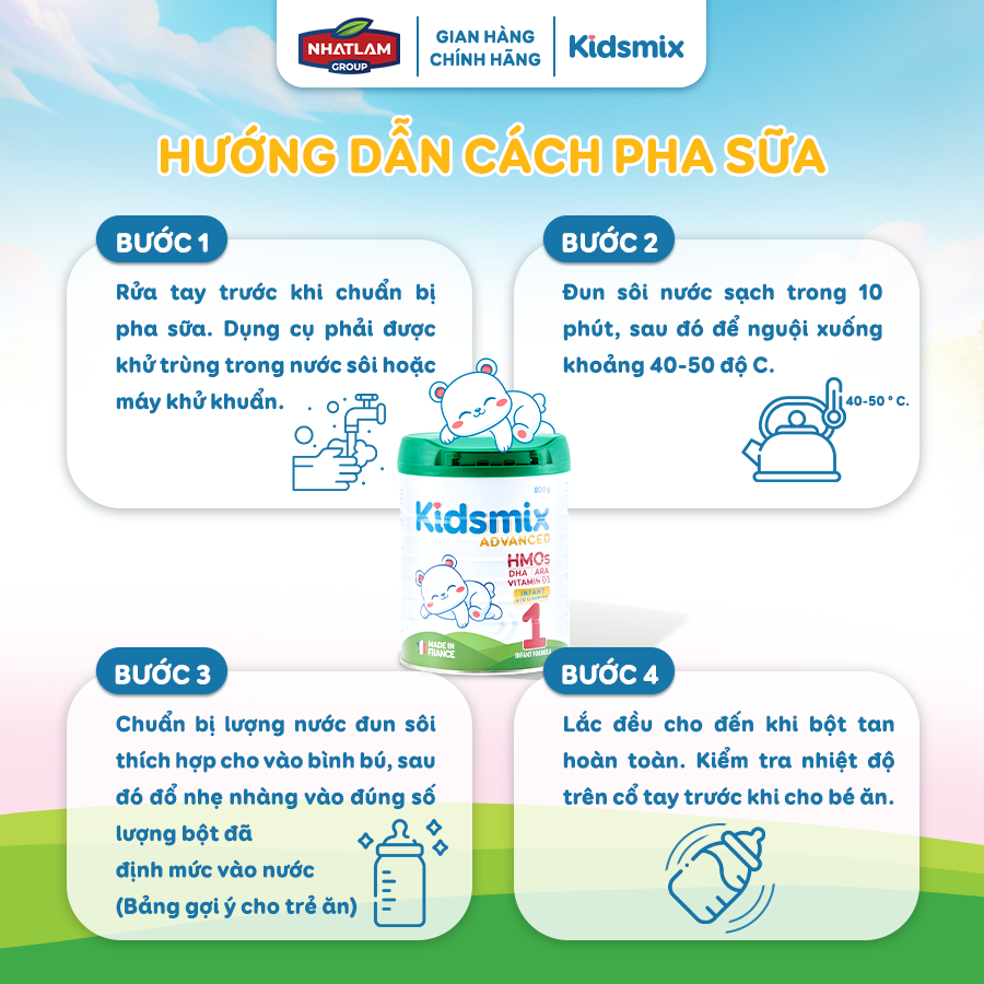 Sữa Bột Công Thức Kidsmix Advanced Số 1 800gr Dành Cho Bé Từ 0-12 Tháng Tuổi