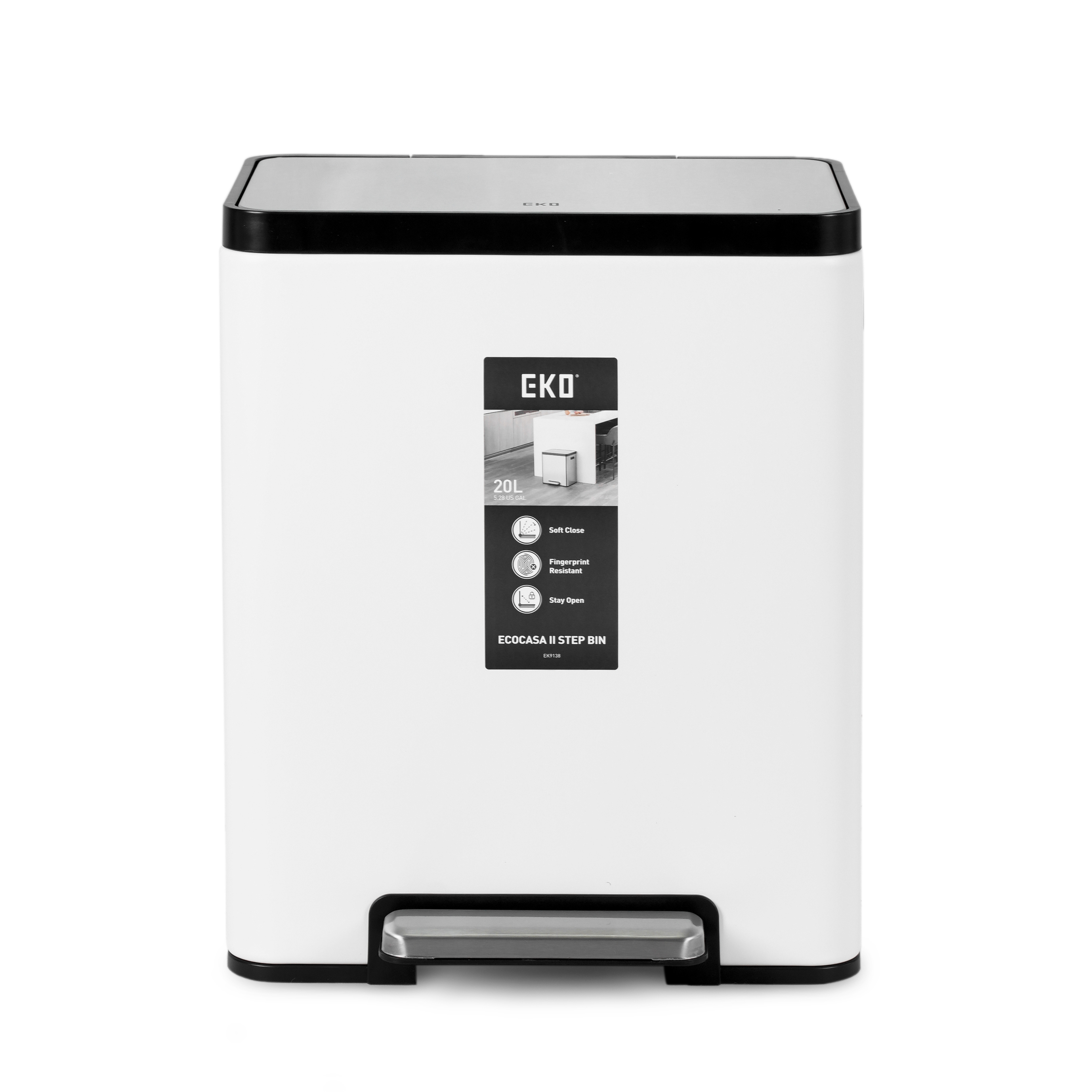 Thùng rác inox 20L nắp bật, chống ồn Eko - Trắng_384625 - Phân phối chính hãng