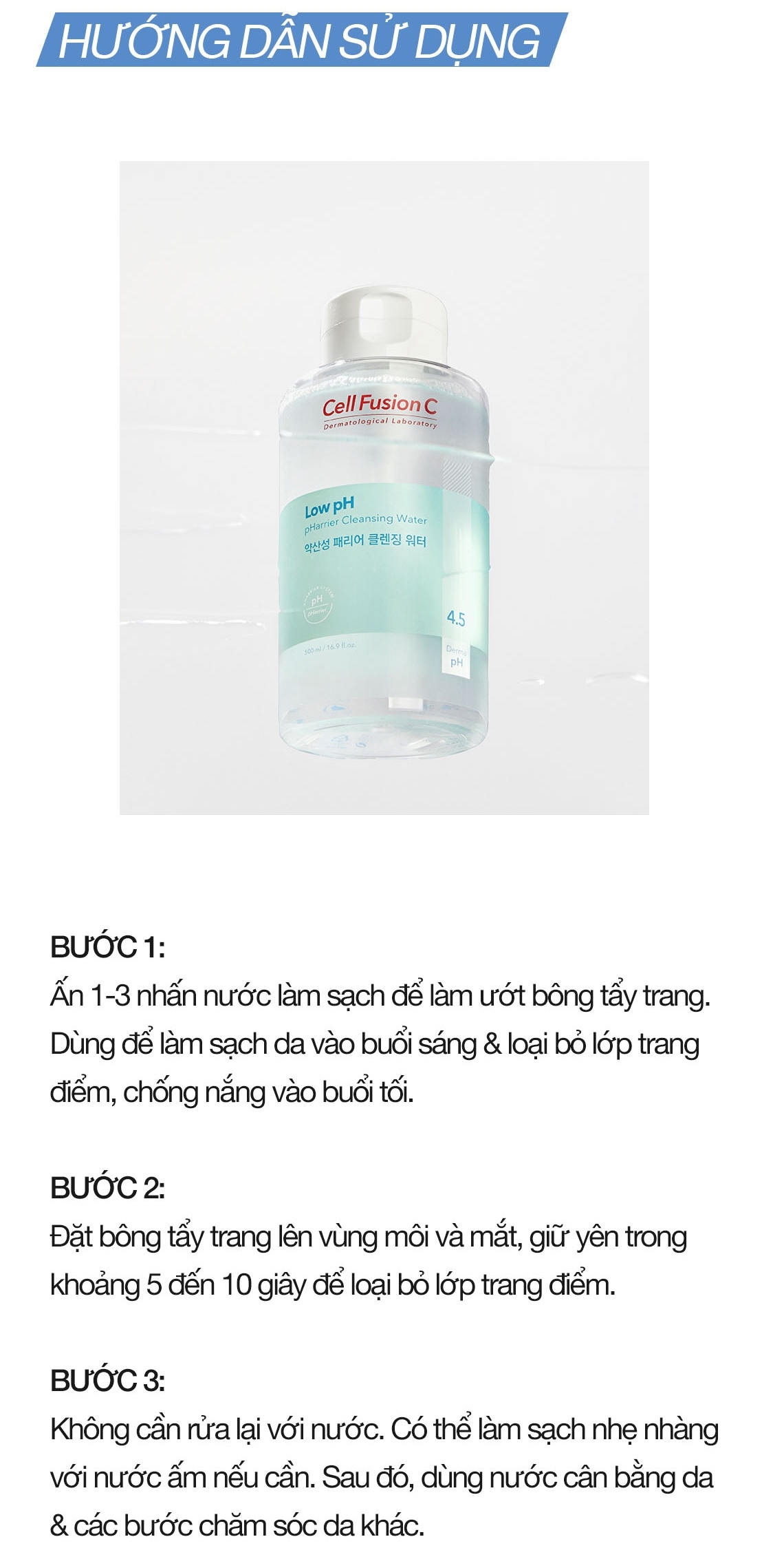 Nước Tẩy Trang Rửa Mặt Cấp Ẩm Cân Bằng độ pH Trên Da Cell Fusion C Low pH Pharrier Cleansing Water - 9