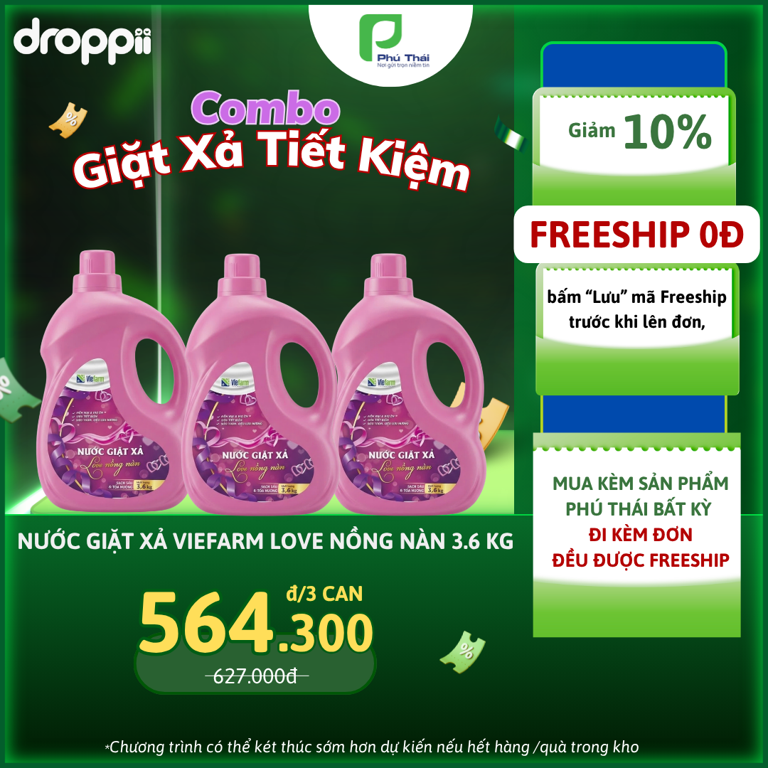 Nước giặt xả VIEFARM - Love Nồng Nàn 3,6kg - Phân phối chính hãng