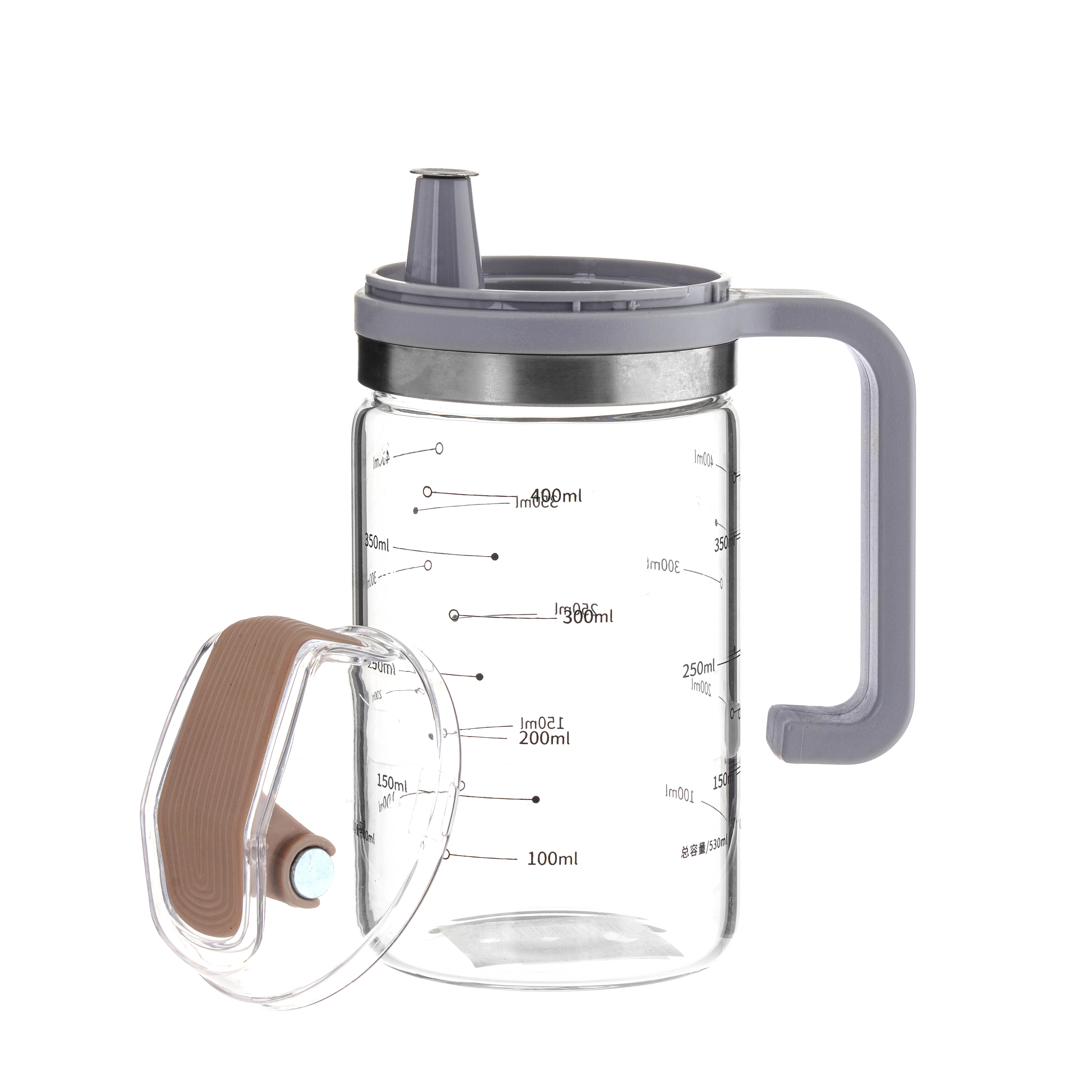 Bình dầu thủy tinh tự mở nắp có tay cầm dung tích 530ml có chia dung tích_376071
