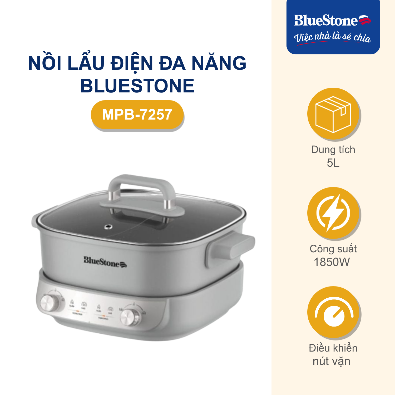 Nồi Lẩu Điện Đa Năng BlueStone MPB-7257 5 Lít 1850W - Phân phối chính hãng