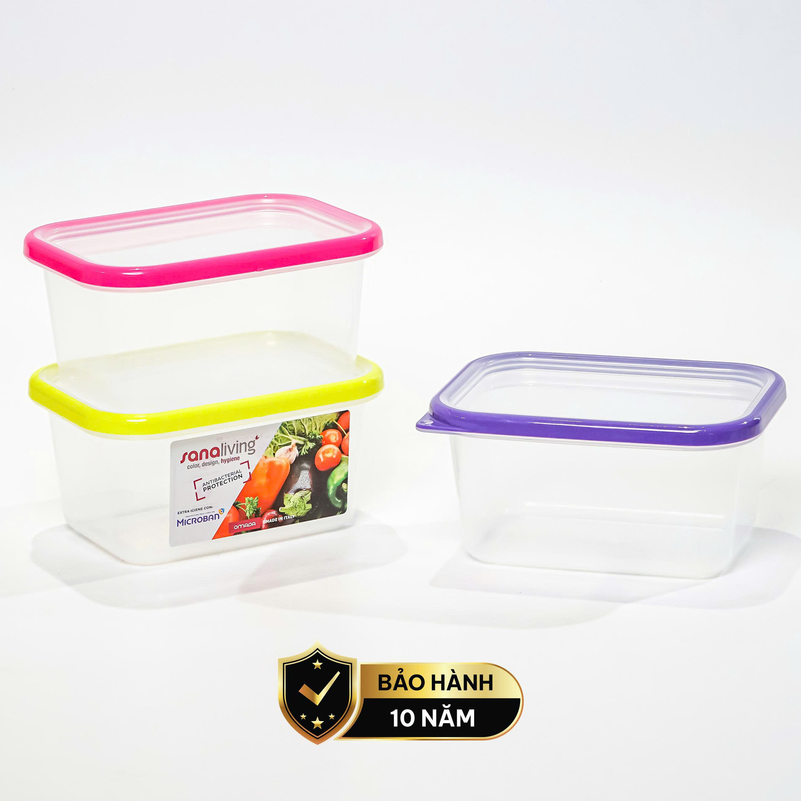 Set 3 Hộp đựng thực phẩm kháng khuẩn 550ml Sanaliving cao cấp OMADA - Model :  S2312CA - 2