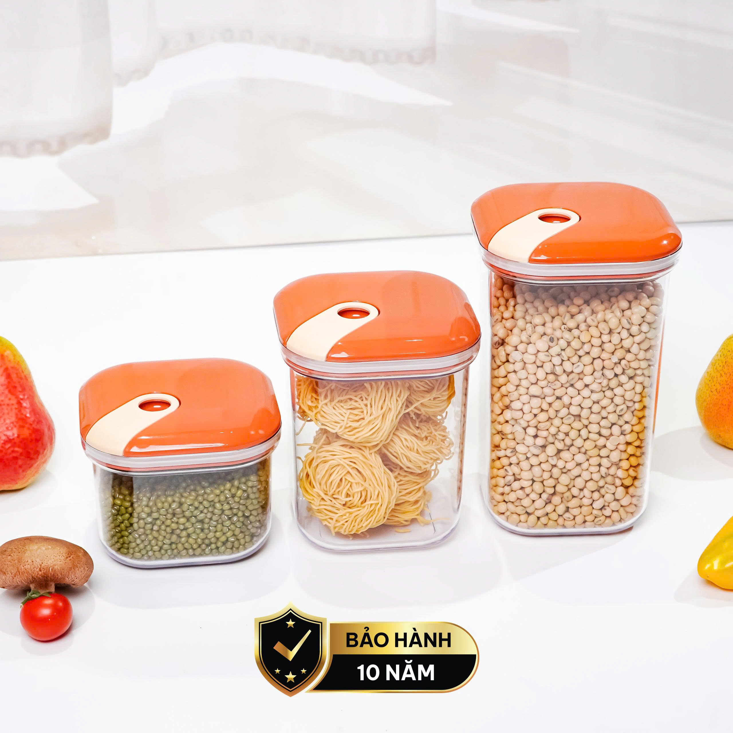 Set 3 hộp đựng thực phẩm khô (500-1000-1500ml) nhựa nguyên sinh pull box cao cấp  OMADA - Model : M6933SI