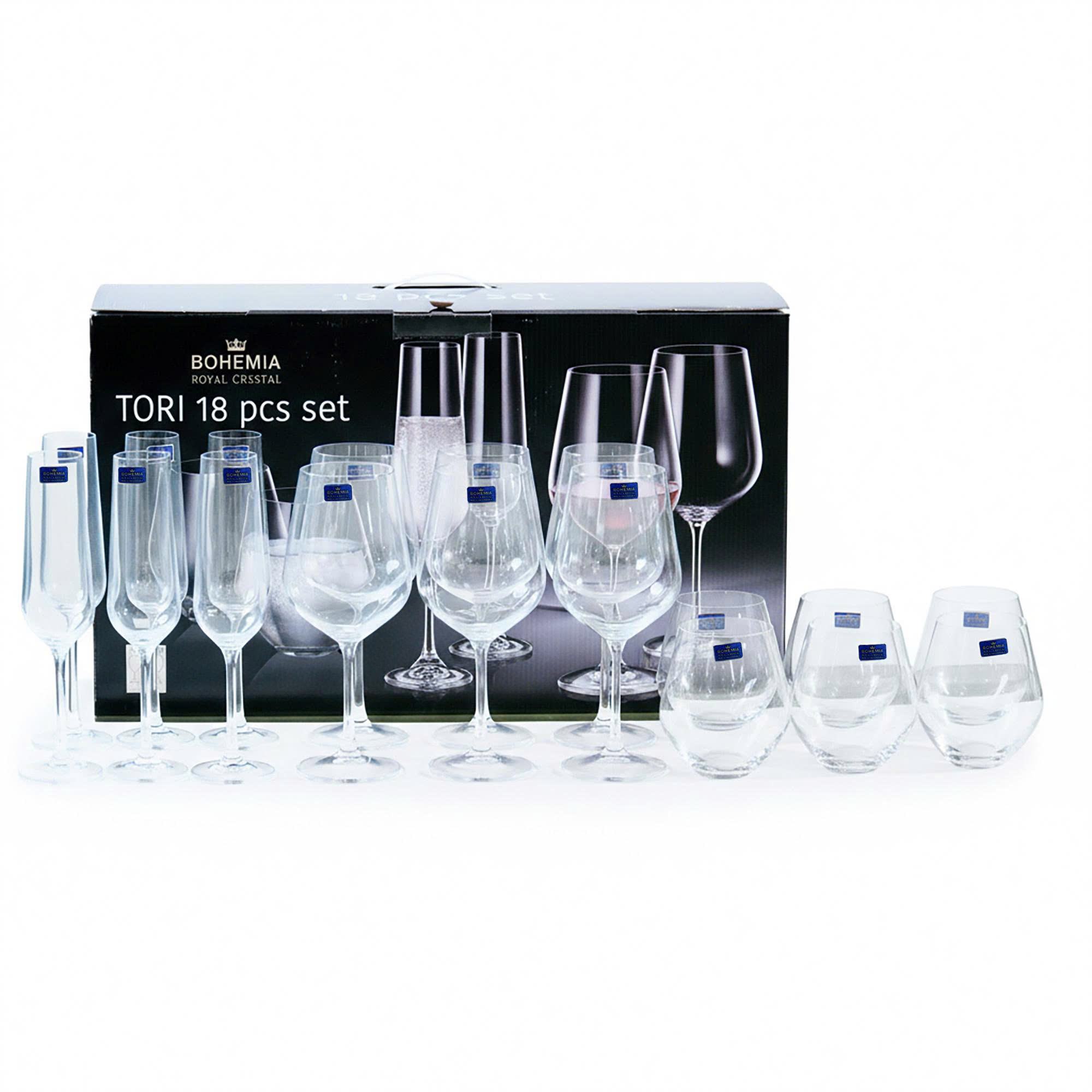 Bộ 18 ly pha lê TORI SET Bohemia Royal Crystal - Model: TORI SET 18pc