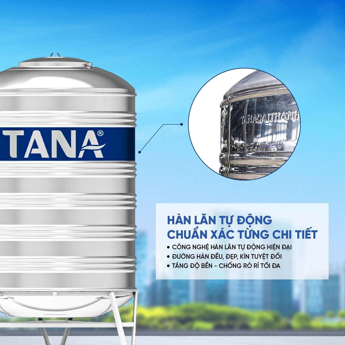 Bồn inox Tân Á đứng 6000L ĐK 1400 (phân phối từ khu vực Bình Định trở ra phía Bắc)