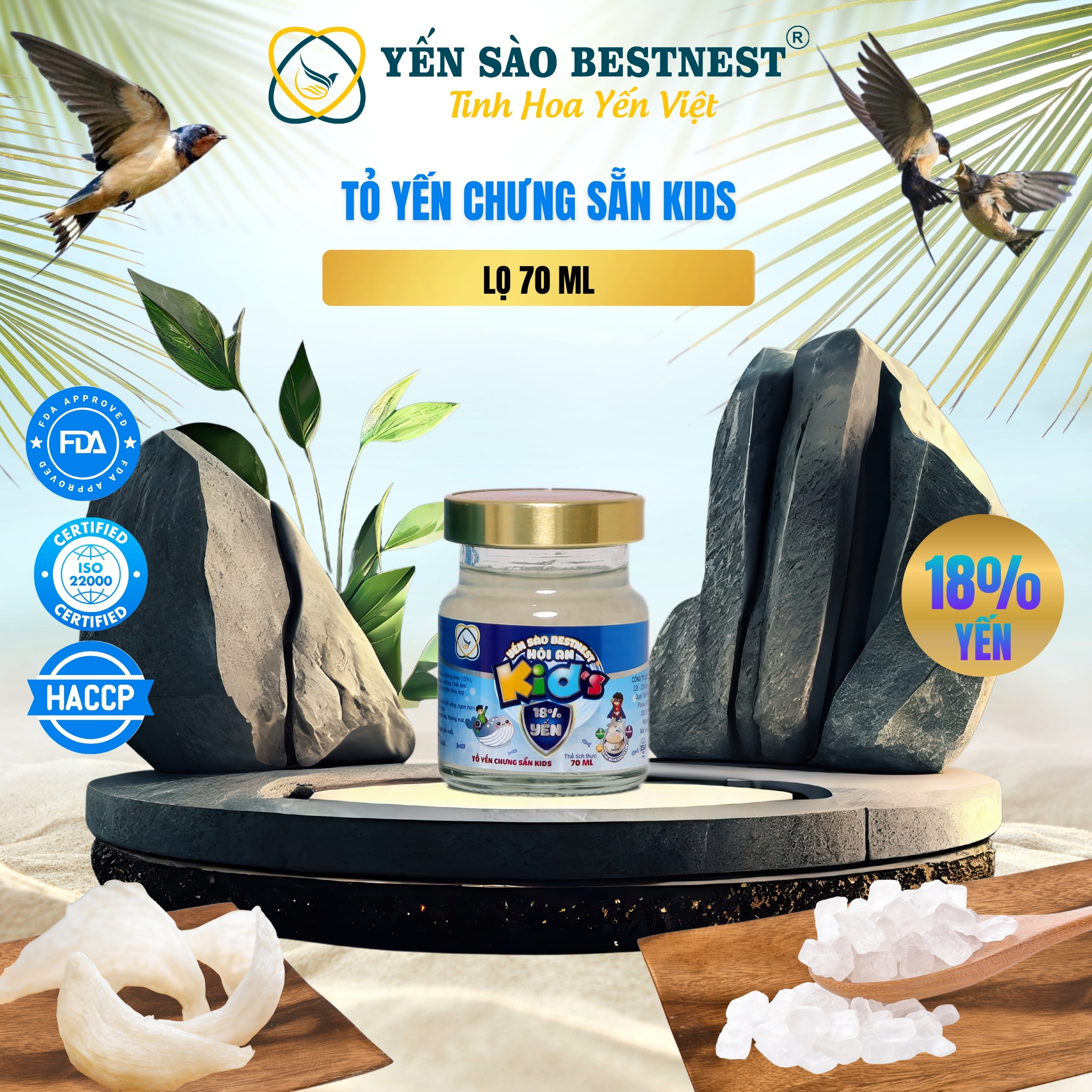 Thùng 30 hũ Yến Sào Chưng Sẵn Bestnest Hội An 18% Ngũ Vị (6 hũ Đường Phèn - 6 hũ Kid - 6 hũ Đông trùng hạ thảo - 6 hũ Nhân Sâm - 6 hũ Ăn Kiêng)