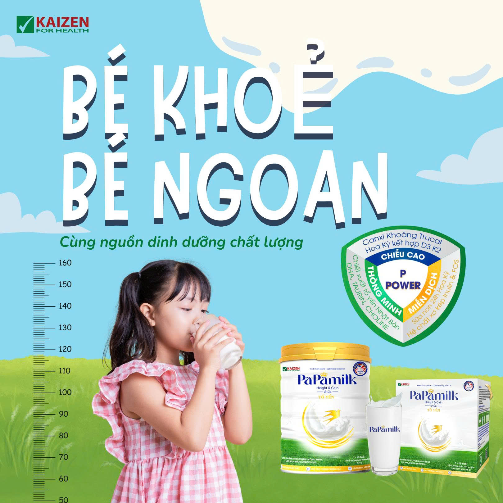 Sữa non tổ yến Papamilk Height & Gain giúp tăng cân tăng chiều cao cho Trẻ từ 1-19 tuổi (14gói x 28g)