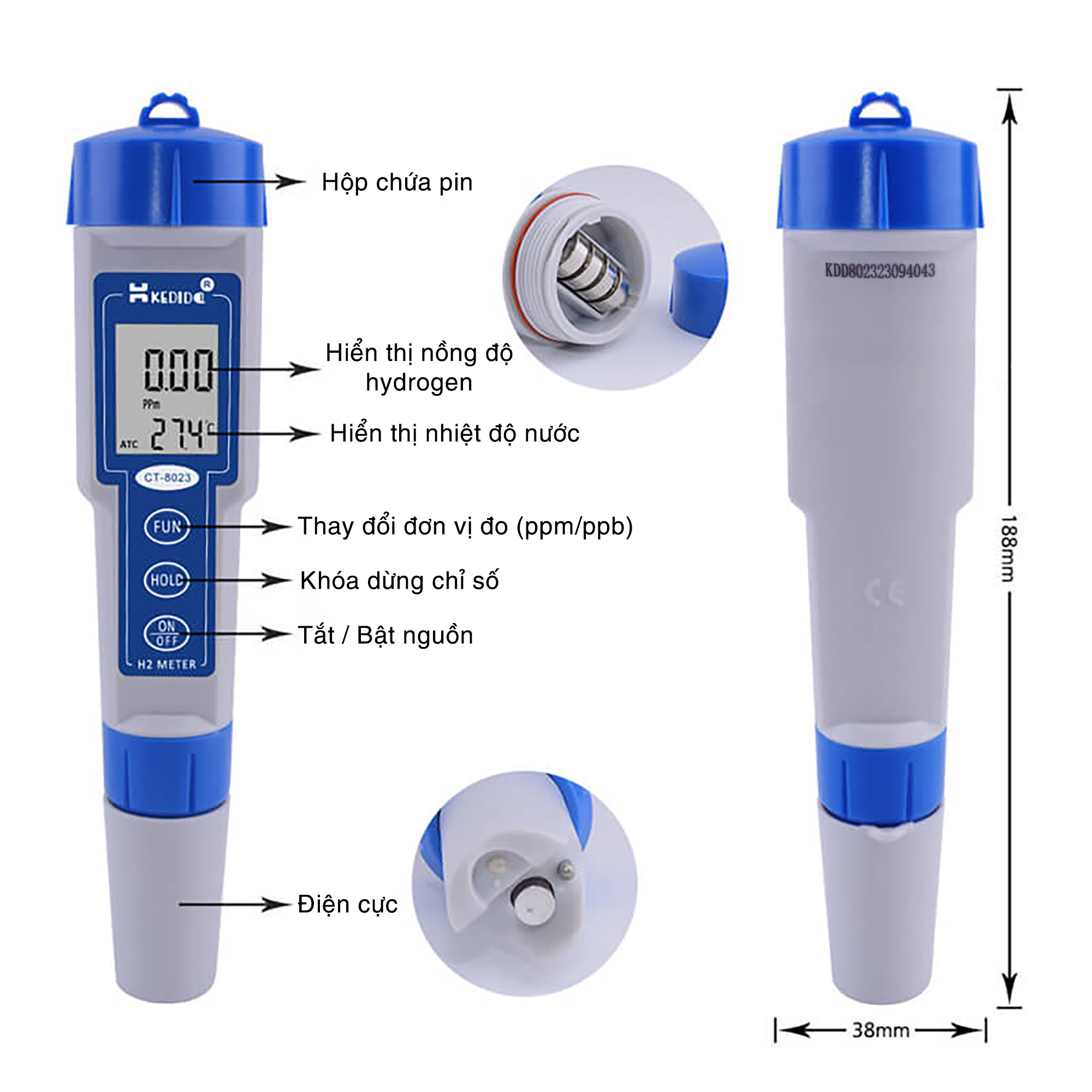Bút đo hydrogen Kedida, model: D-H2-duoc-ban-tai-PL Home & Health Store