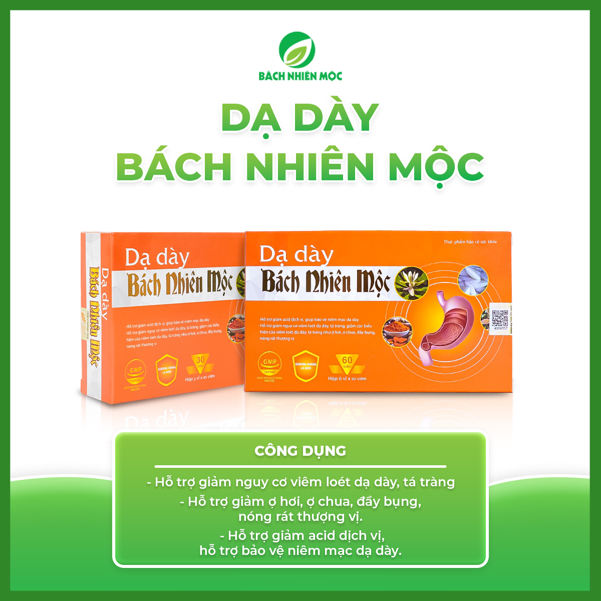 TPBVSK Dạ Dày Bách Nhiên Mộc hỗ trợ giảm acid dịch vị, bảo vệ niêm mạc dạ dày (Hộp 60 viên)