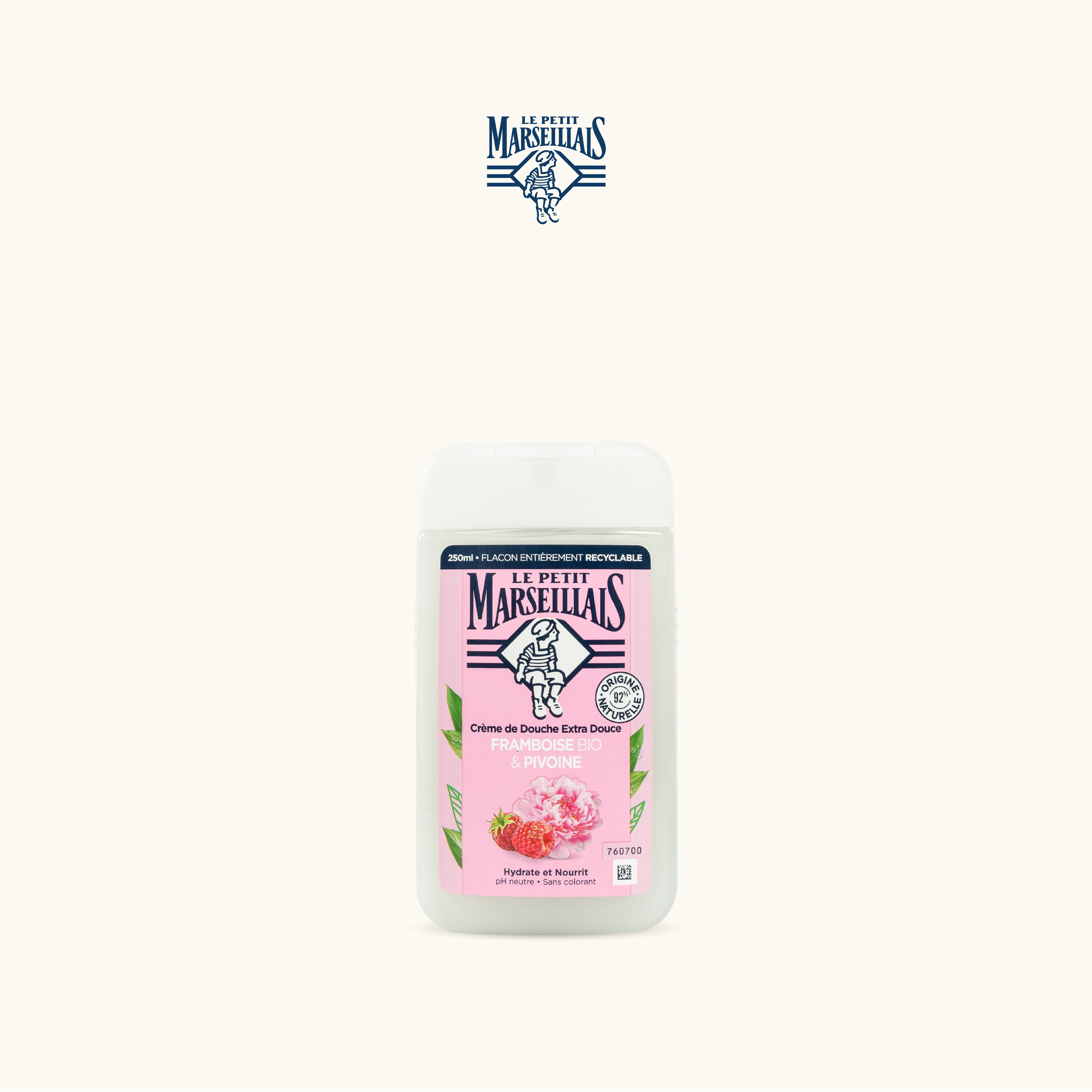 Sữa Tắm dạng kem/ Gel tắm 92% hữu cơ LE PETIT MARSEILLAIS 250ml Chiết xuất Mâm xôi hữu cơ và Hoa mẫu đơn 