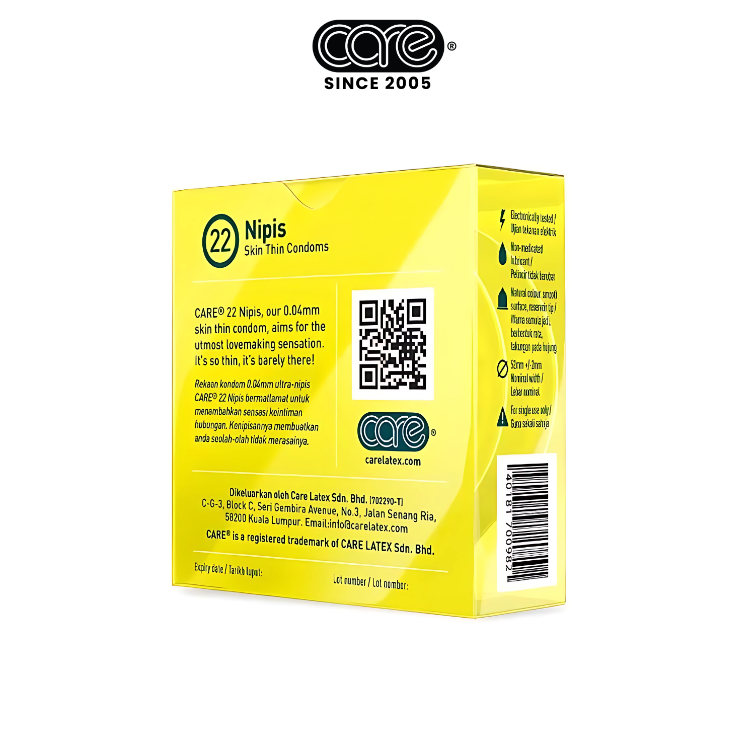 Bao cao su CARE 22 cao su tự nhiên siêu mỏng - hương nước hoa (hộp 3 bcs)