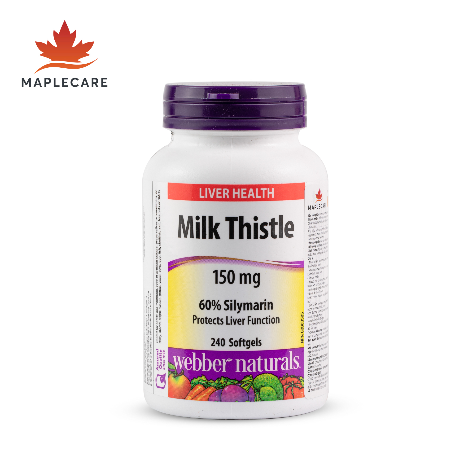 Thực phẩm bảo vệ sức khoẻ WEBBER NATURALS Milk Thistle 150mg (Hộp 240 viên) - Phân phối chính hãng
