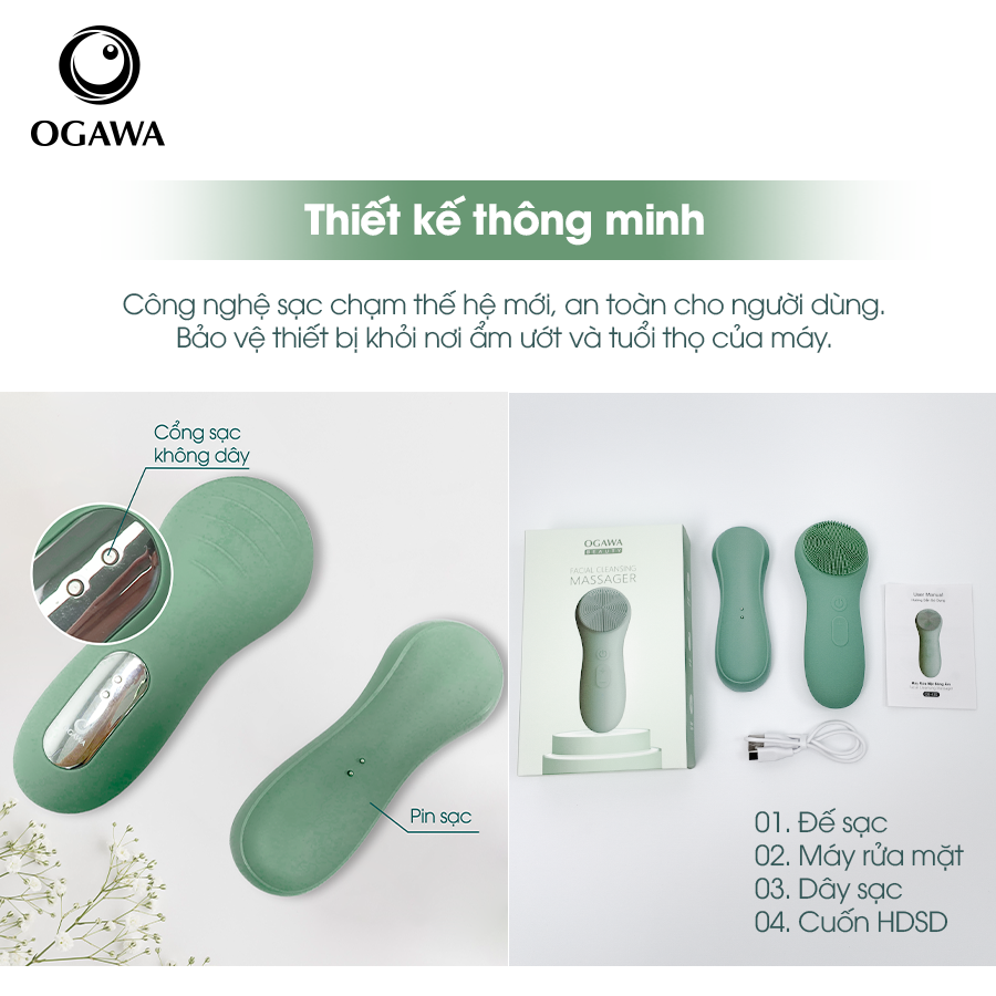 OGAWA Beauty - Silicone Facial Cleansing Brush (OB-430) / Máy rửa mặt sóng âm (OB-430), hiệu Ogawa - 7