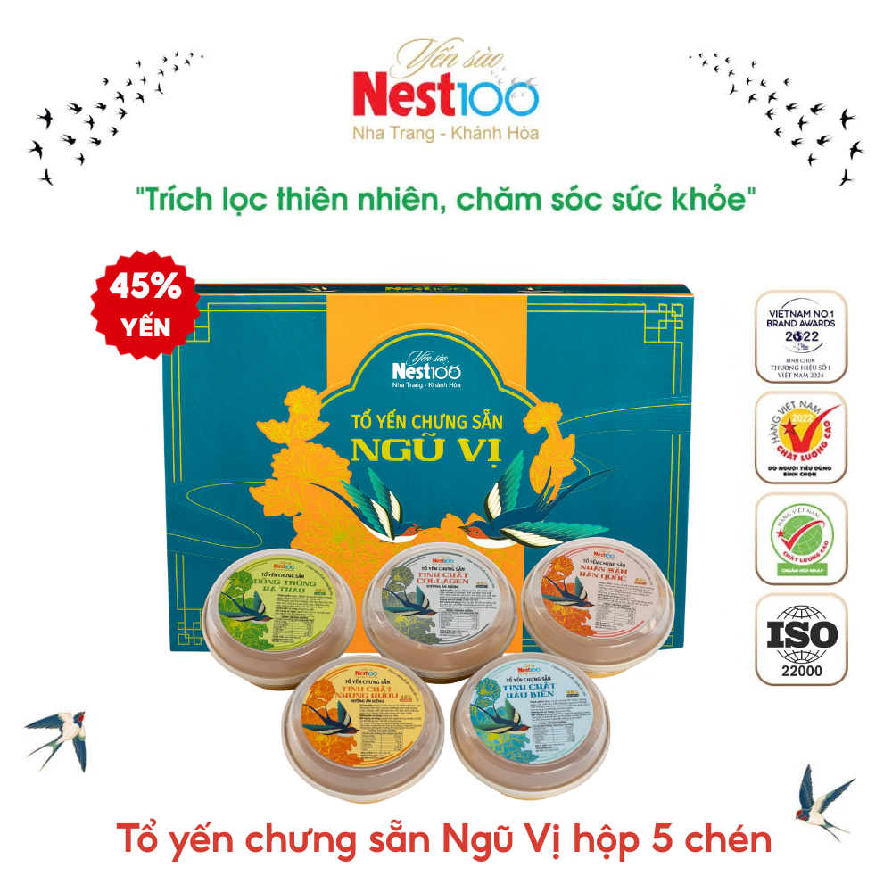 Tổ yến chưng sẵn Ngũ Vị hộp 5 chén (kèm túi)