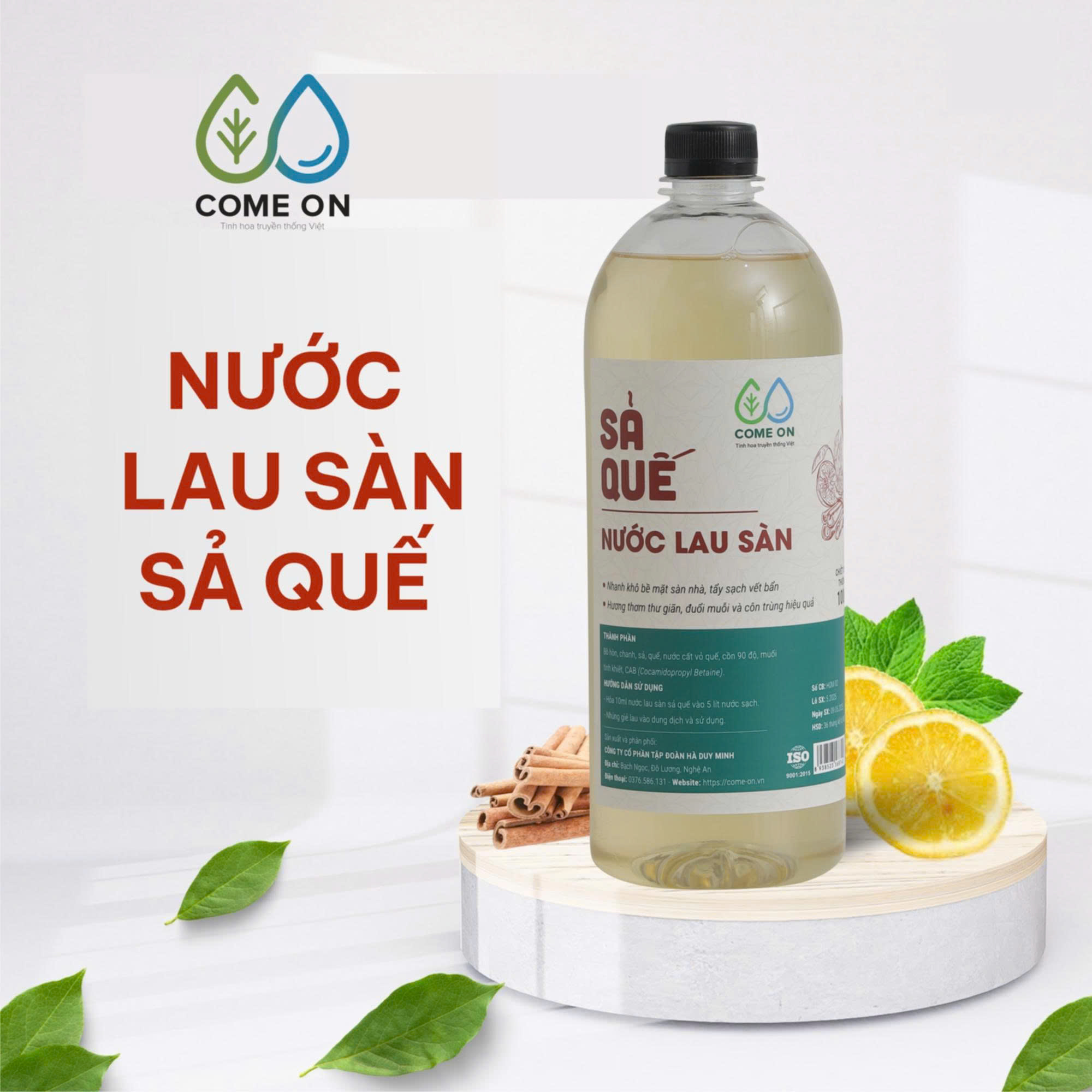 Nước lau sàn sả quế COME ON sạch bóng thơm mát từ thiên nhiên 1 lít