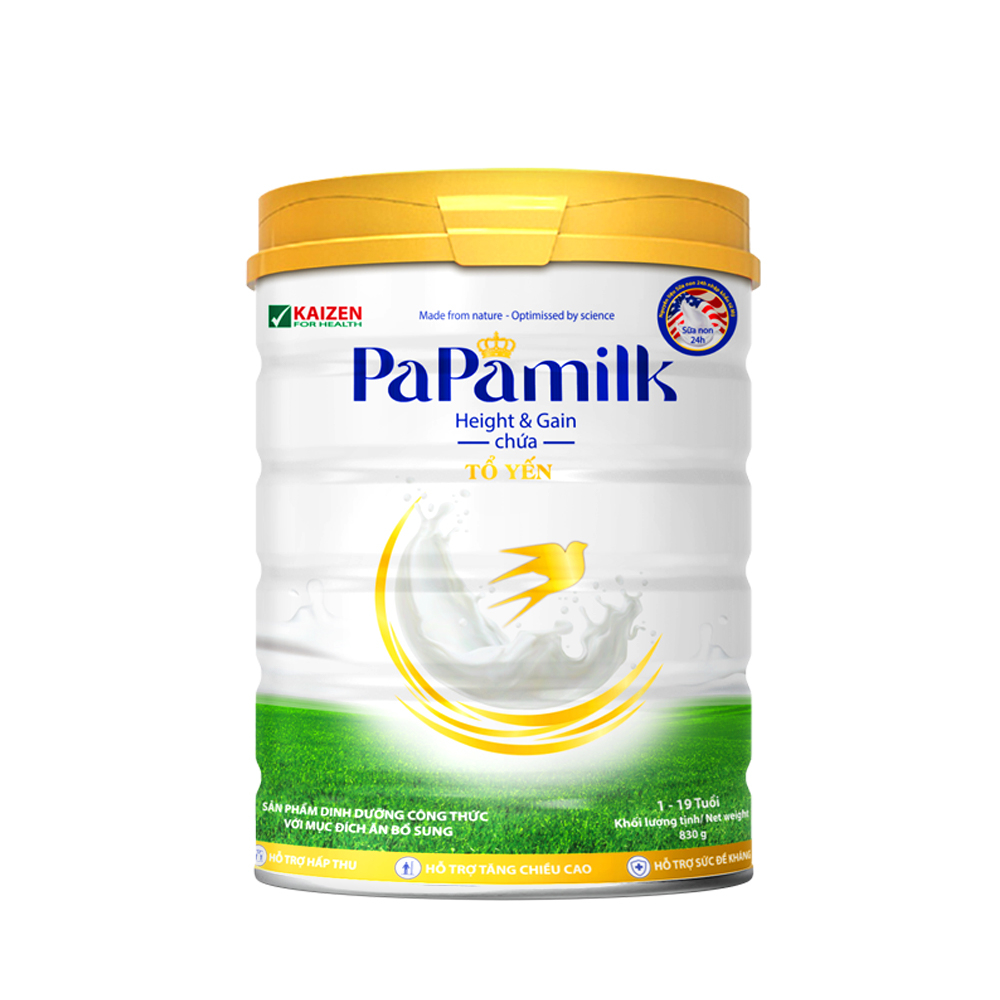 Sữa non tổ yến Papamilk Height & Gain giúp tăng cân tăng chiều cao cho Trẻ từ 1-19 tuổi - Lon 830G - Phân phối chính hãng