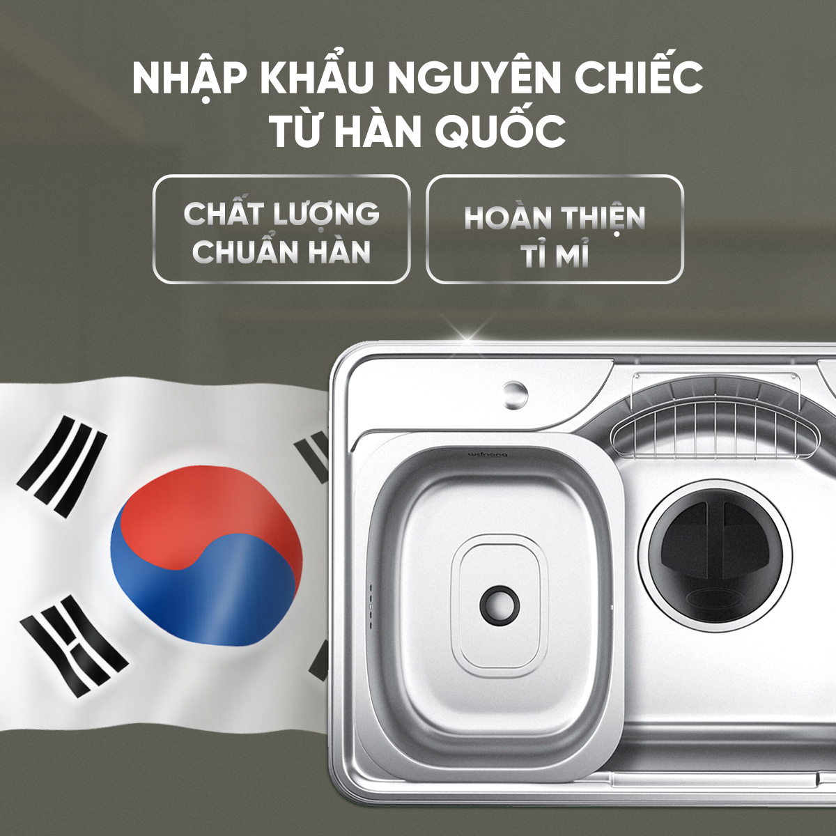 Chậu kép rửa bát Wonang WKJ08551 một hố inox 304 – Made In Korea (kèm chậu phụ) - 3