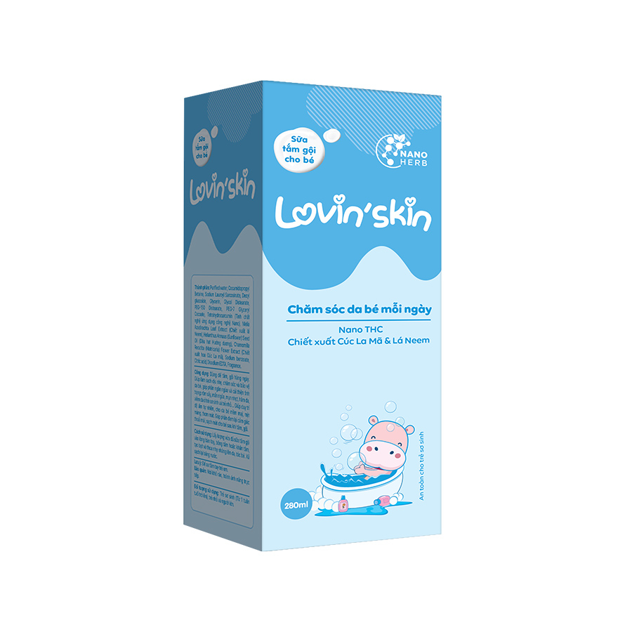 Sữa tắm gội dịu nhẹ cho bé Lovin'Skin 280ml - Làm sạch, giảm và ngăn ngừa rôm sảy, hăm da-duoc-ban-tai-Siêu Thị Ánh Nguyệt