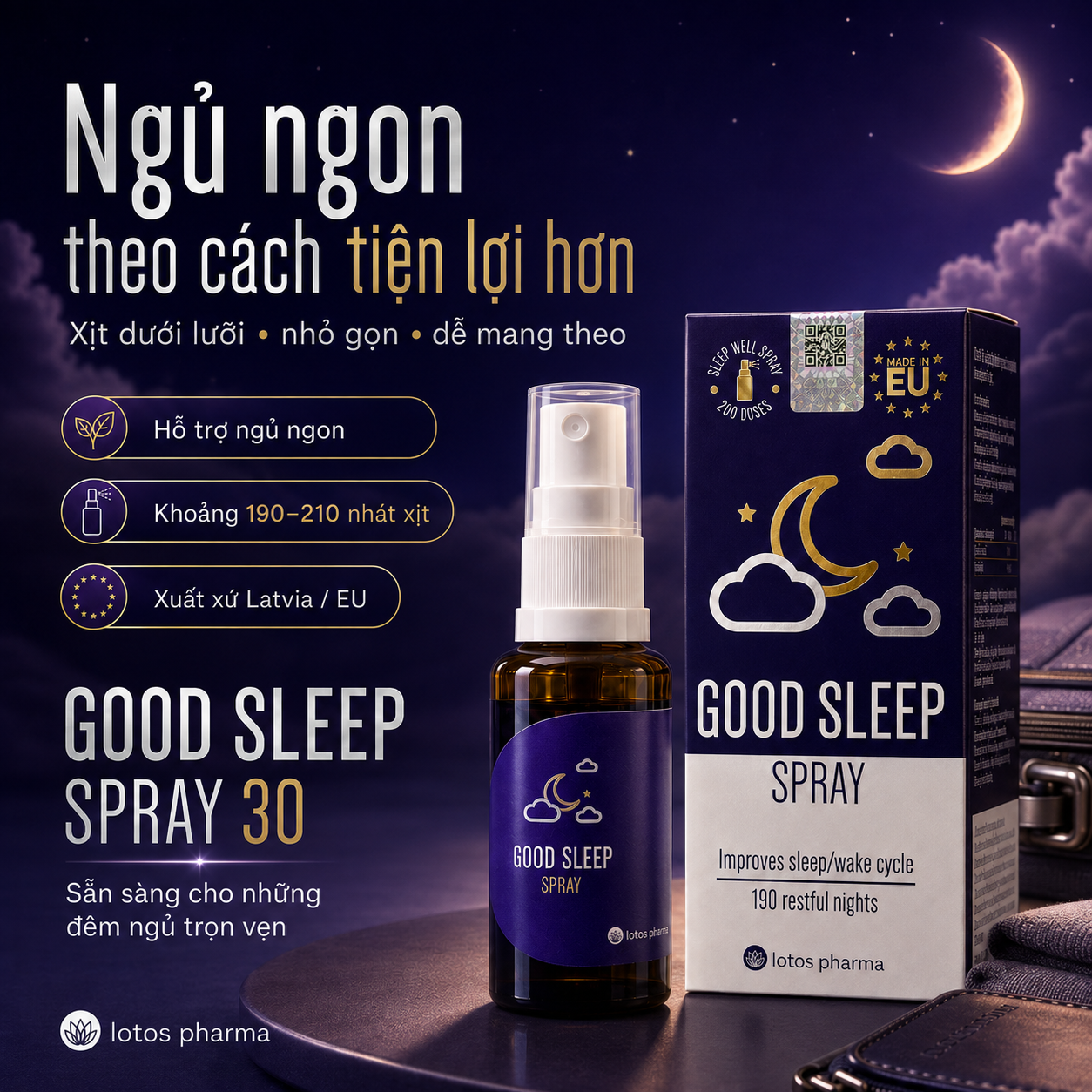 Xịt hỗ trợ ngủ ngon Good Sleep Spray 30 Latvia giúp dễ ngủ sâu giấc hộp 30ml - Phân phối chính hãng