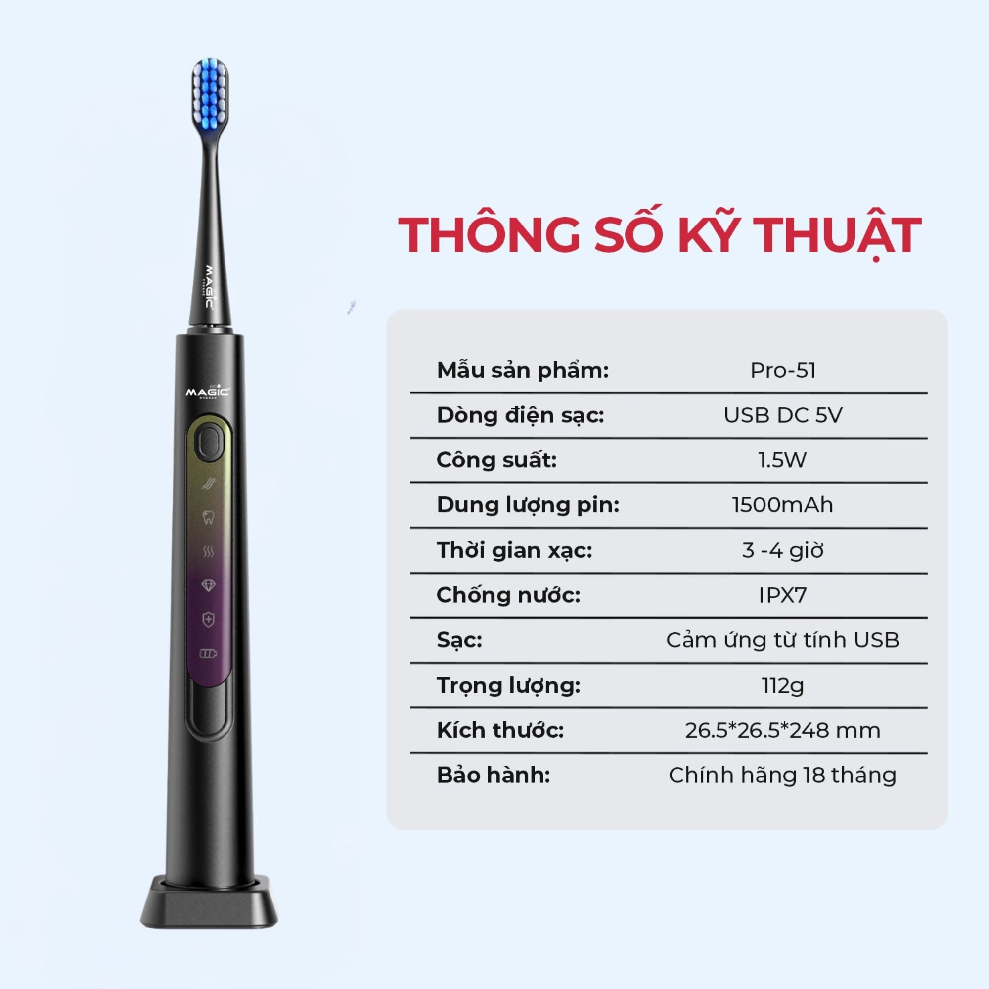Bàn chải điện Magic Eco Pro-51 màu đen
