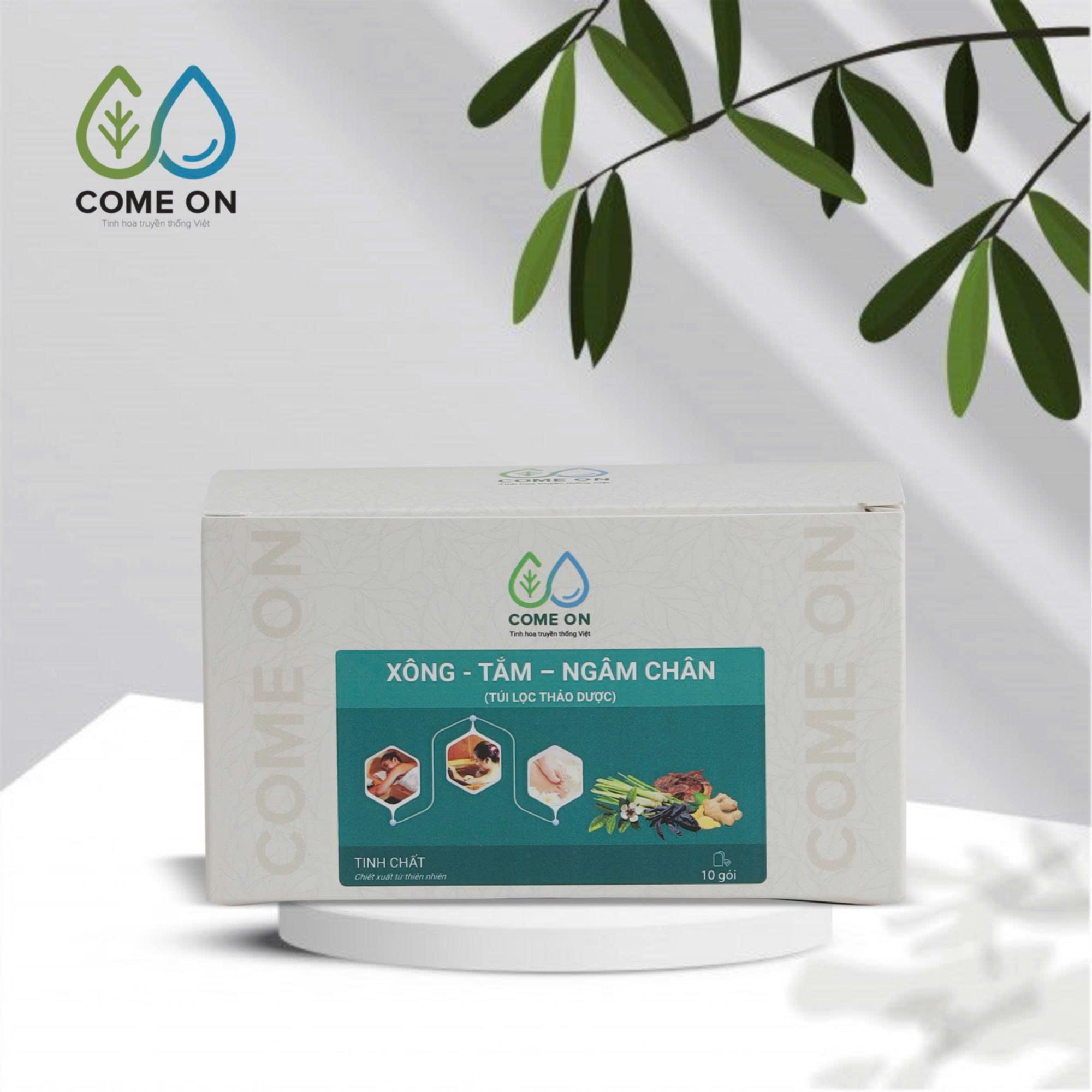 Túi lọc thảo dược xông, tắm, ngâm chân COME ON giải cảm, thư giãn, giảm đau mỏi chân Hộp 10 gói
