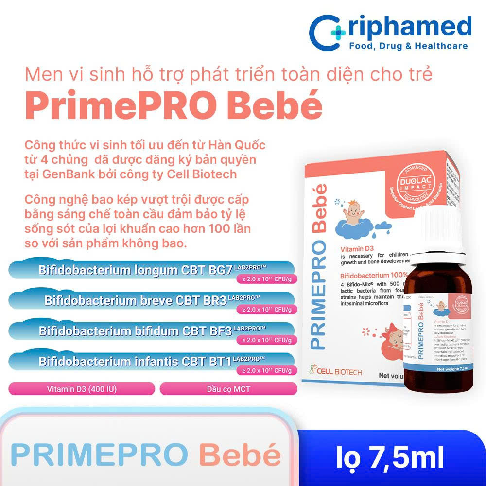 Men vi sinh PrimePro Bebé - Hỗ trợ phát triển toàn diện (Lọ 7,5ml) - Phân phối chính hãng