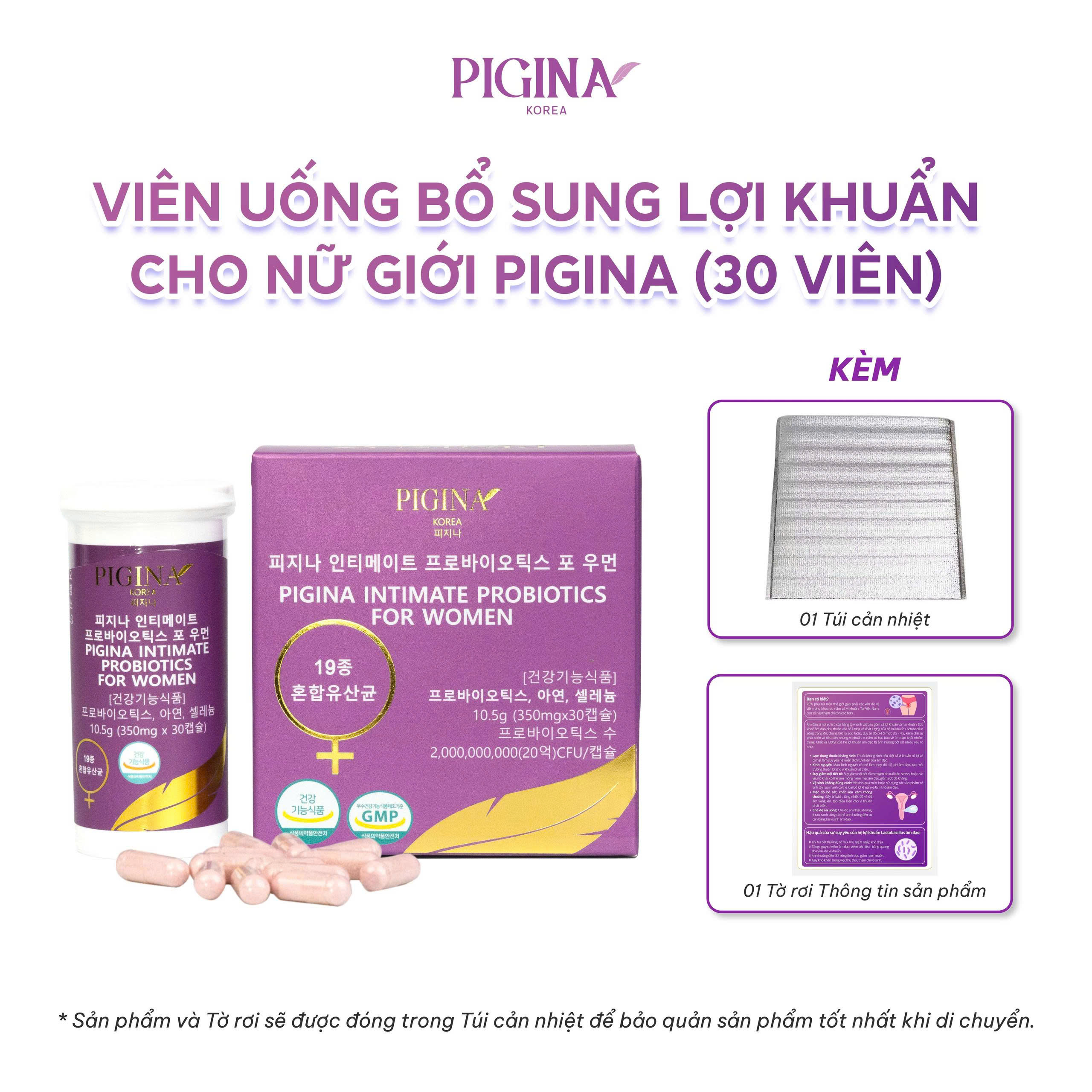 Viên uống bổ sung lợi khuẩn cho nữ giới Pigina (30 viên) - Phân phối chính hãng