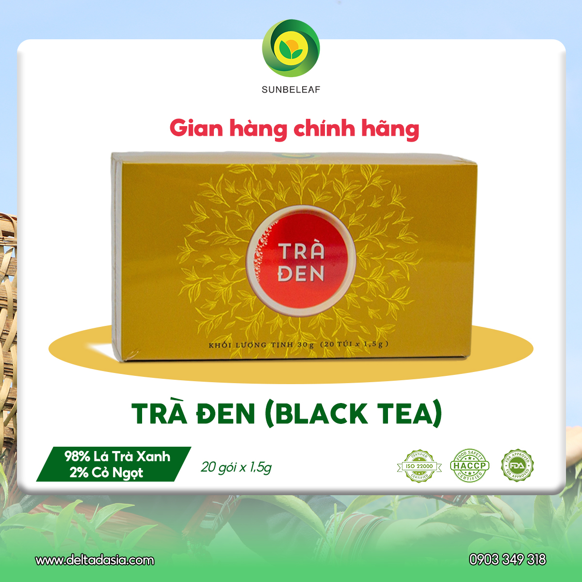 Trà Đen (Hồng Trà) Sunbeleaf - Mang Lại Cảm Giác Tỉnh Táo, Sảng Khoái Mỗi Ngày - Hộp 20 Gói