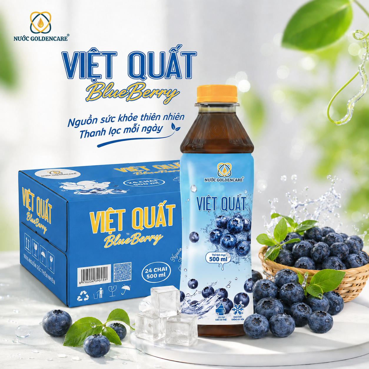 THÙNG 24 CHAI NƯỚC GOLDENCARE - VIỆT QUẤT 500ml - Phân phối chính hãng