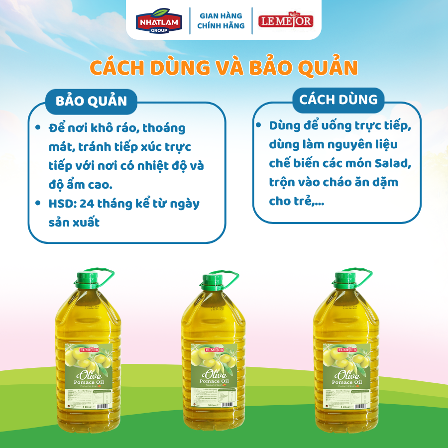 Dầu Ô Liu Pomace Le Mejor 5L – Giá Tốt Cho Nhà Hàng, Chiên Xào Tiết Kiệm