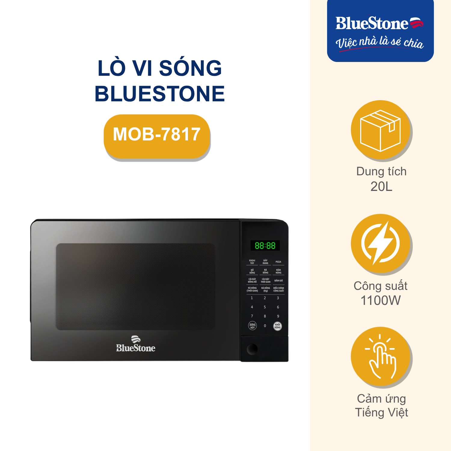 Lò Vi Sóng BlueStone MOB-7817 20 Lít 1100W - Phân phối chính hãng