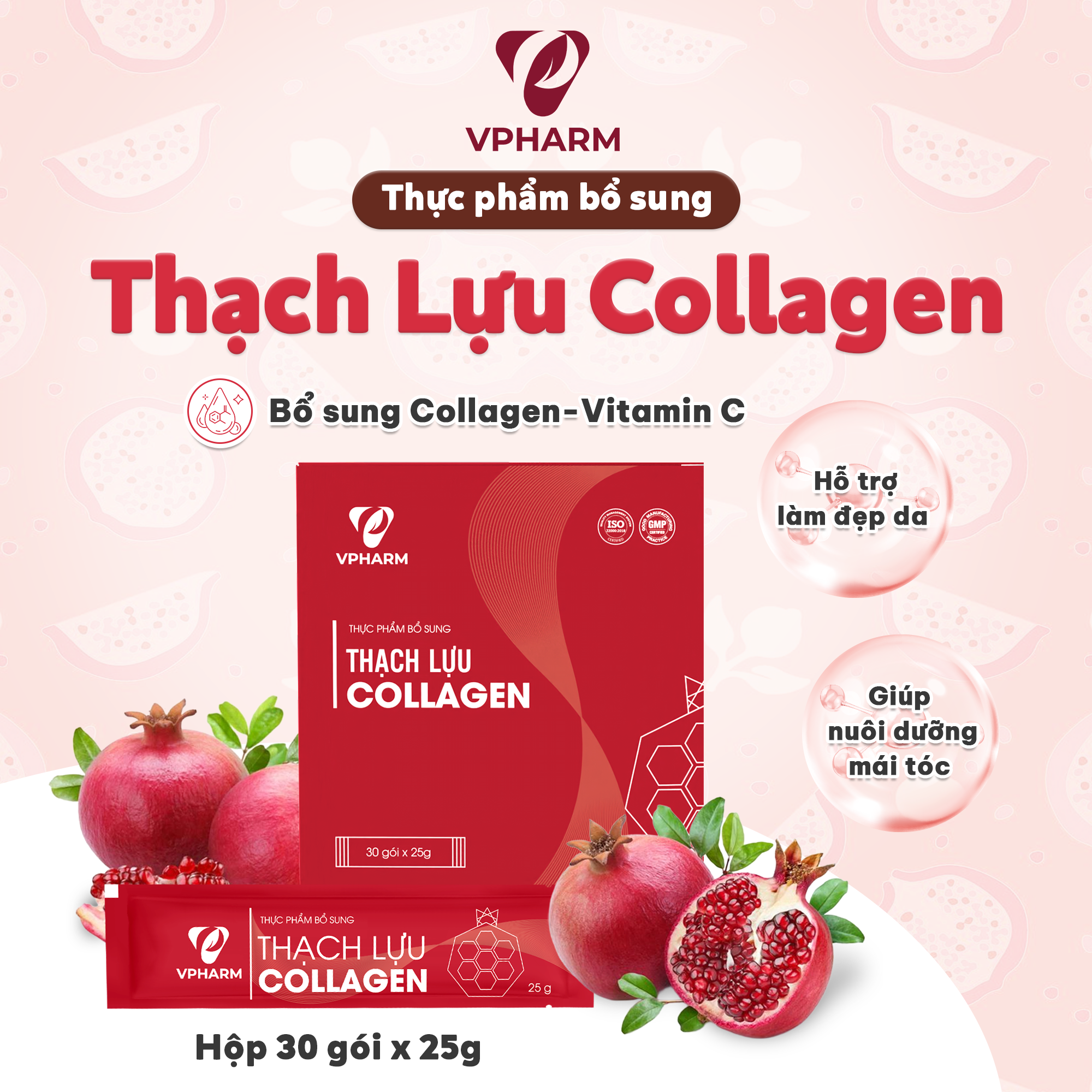 Thực phẩm bổ sung Thạch lựu Collagen - Hộp 30 gói