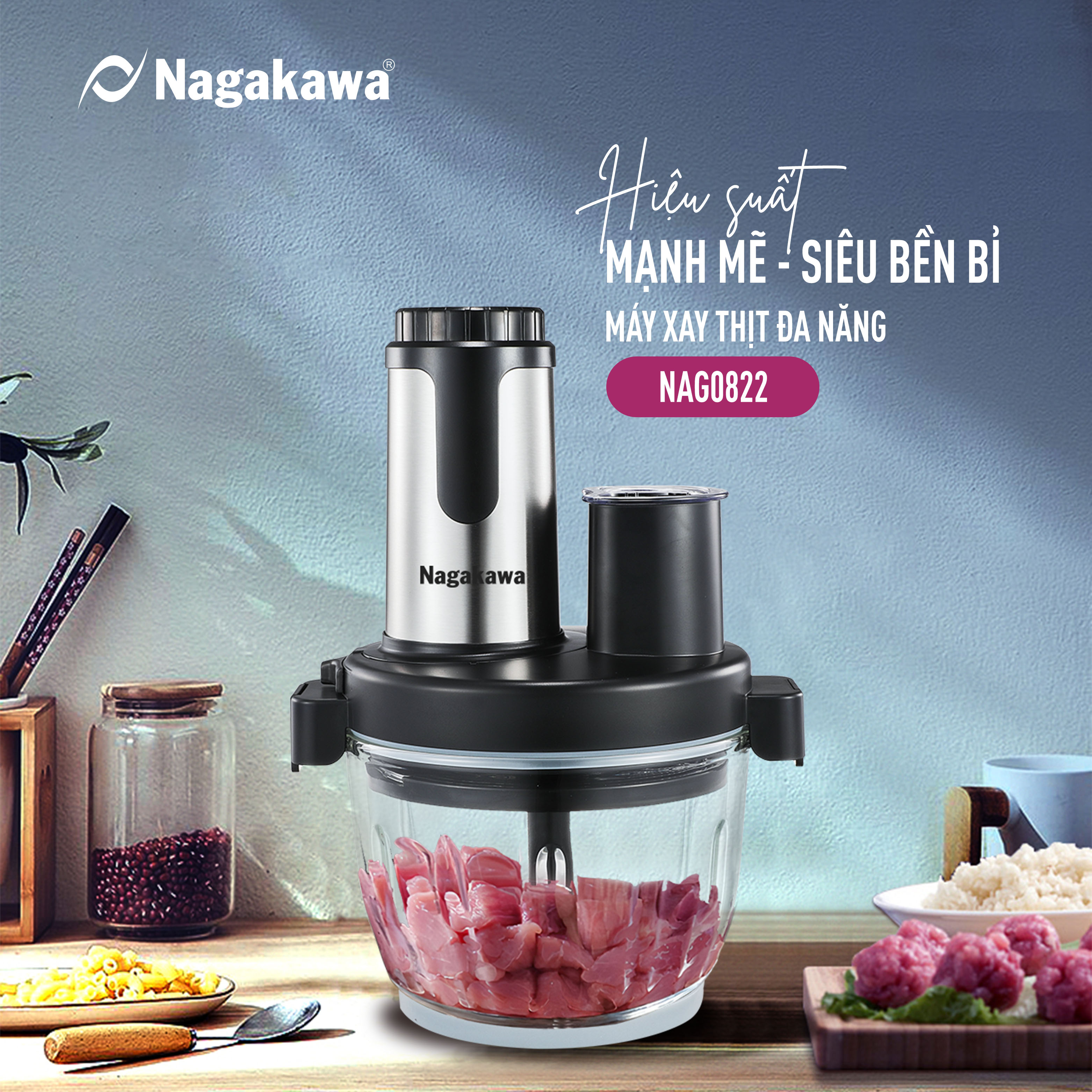 Máy xay thịt đa năng Nagakawa NAG0822 - Phân phối chính hãng