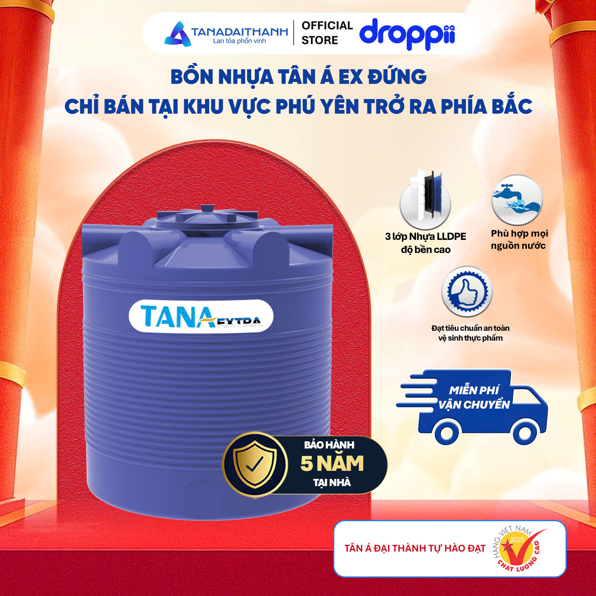 Bồn nhựa Tân Á 1.000D EX- bồn đứng ( Phân phối từ khu vực Bình Định trở ra phía Bắc)