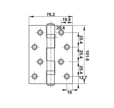 Bản lề lá Hafele inox 102 x 76 x 3 mm 2 vòng bi Đồng bóng PVD 489.05.022