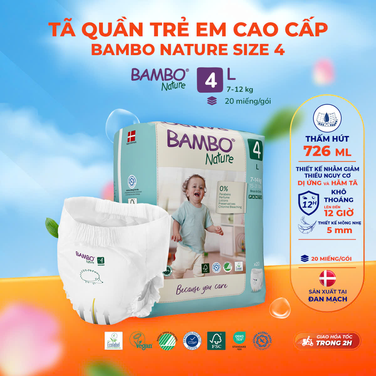 Tã Quần trẻ em số 4- Bambo Nature size 4, Từ 7-12kg, 20 miếng/gói, bao bì màu xanh - 7