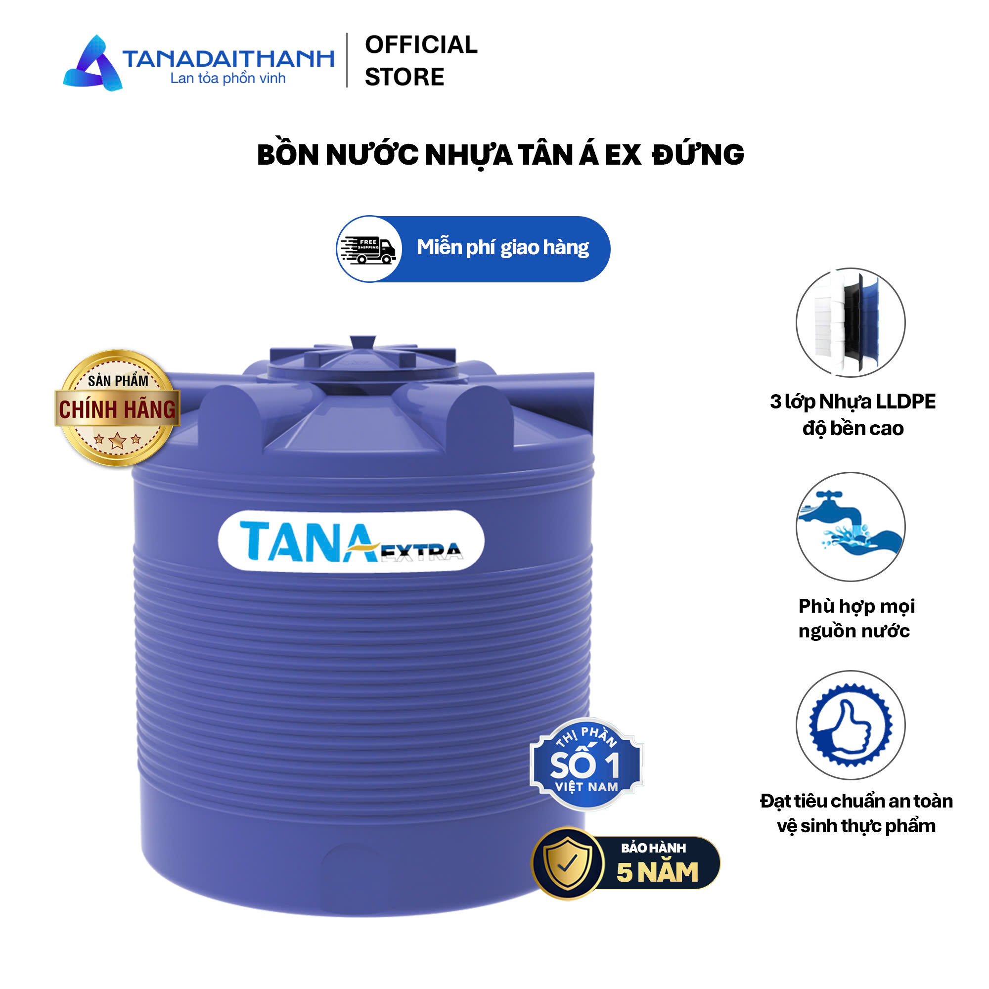 Bồn nhựa Tân Á 2000D EX- bồn đứng ( Phân phối từ khu vực Bình Định trở ra phía Bắc )