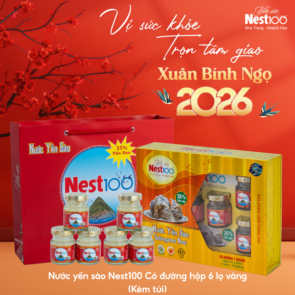 Nước Yến sào Nest100 – Chưng đường phèn (Hộp 6 lọ + túi) - Phân phối chính hãng