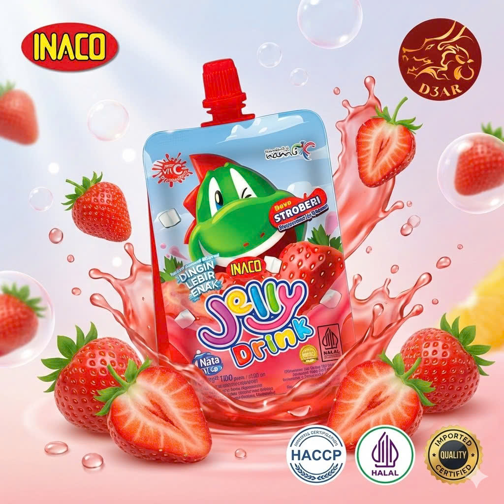 1 Gói (5 túi x 120g) INACO Jelly Drink Strawberry - Nước thạch Quả dâu tây - 4