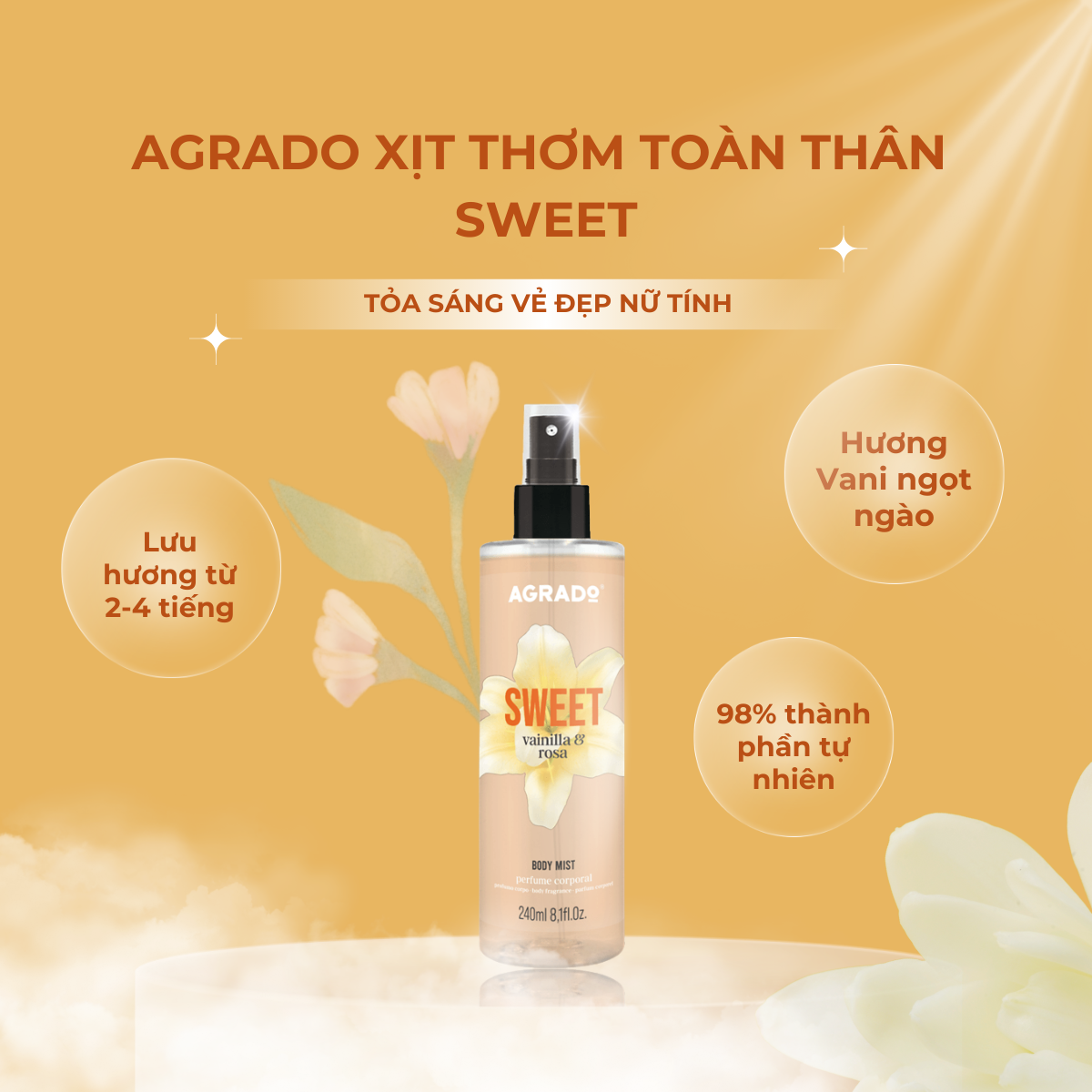 Xịt thơm Agrado toàn thân Sweet 240ml