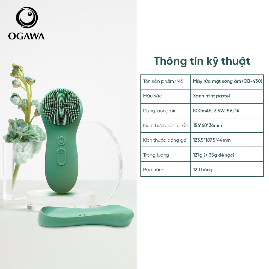 OGAWA Beauty - Silicone Facial Cleansing Brush (OB-430) / Máy rửa mặt sóng âm (OB-430), hiệu Ogawa - 9