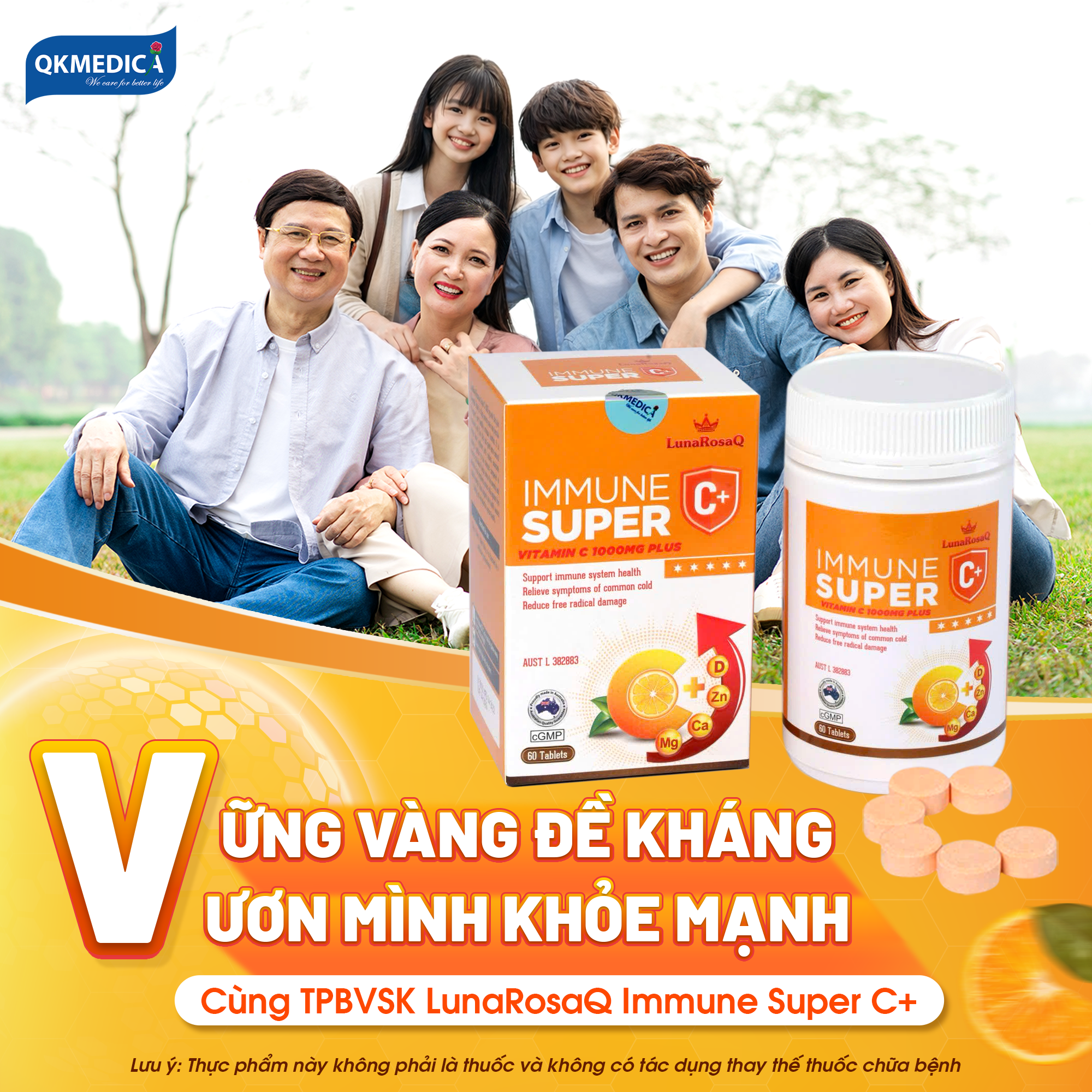 Thực phẩm bảo vệ sức khỏe LunaRosaQ Immune Super C+ (hộp 60 viên)