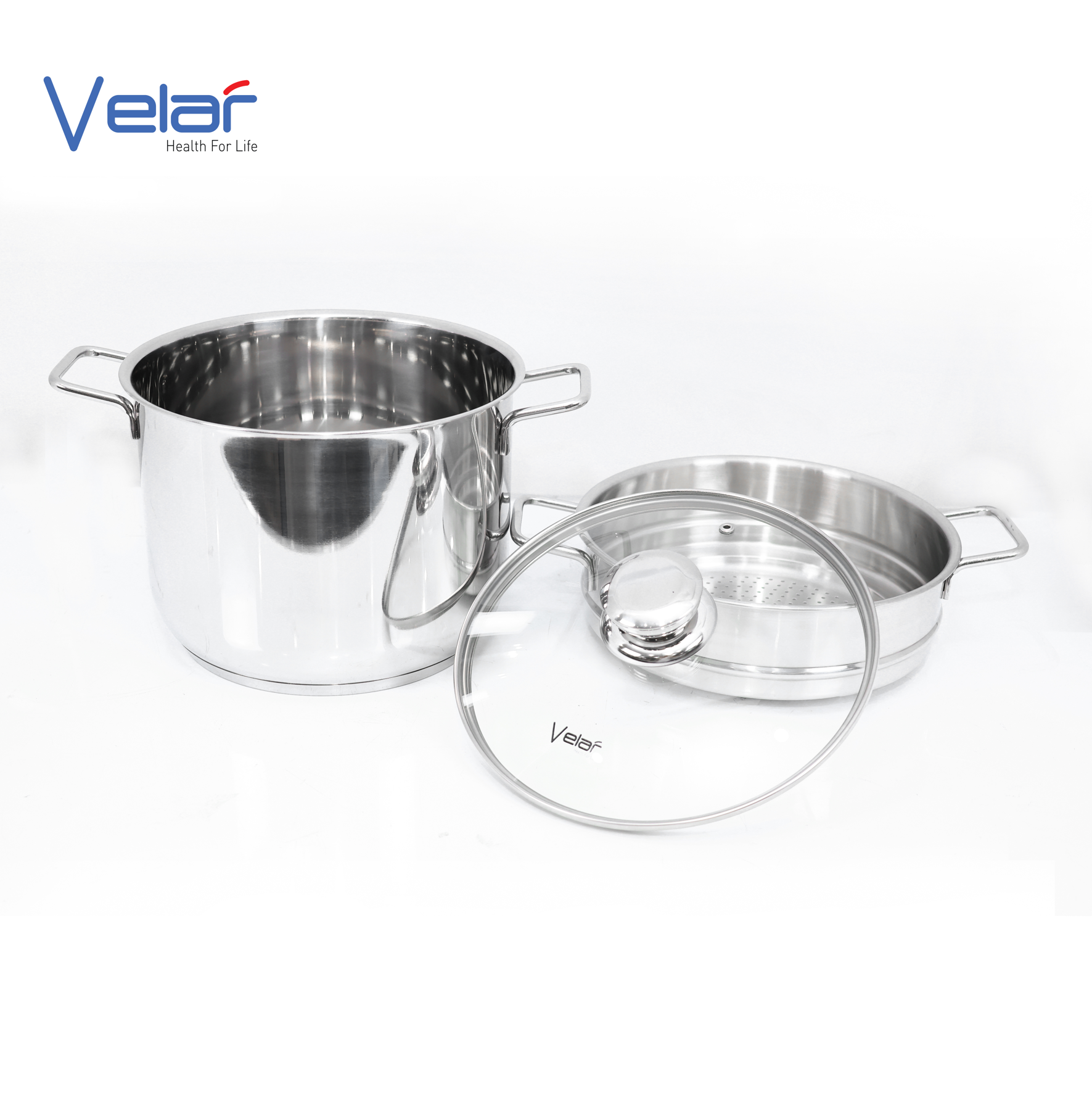 Bộ nồi xửng inox 2 món nắp kính hiệu Velar VR-STE24S - Phân phối chính hãng