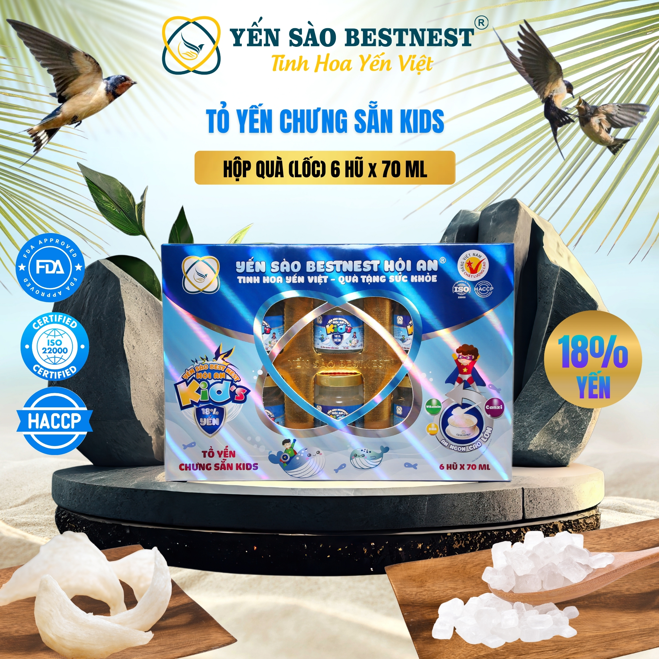Lốc 6 hũ Tổ yến chưng sẵn BESTNEST HỘI AN 18% Kid