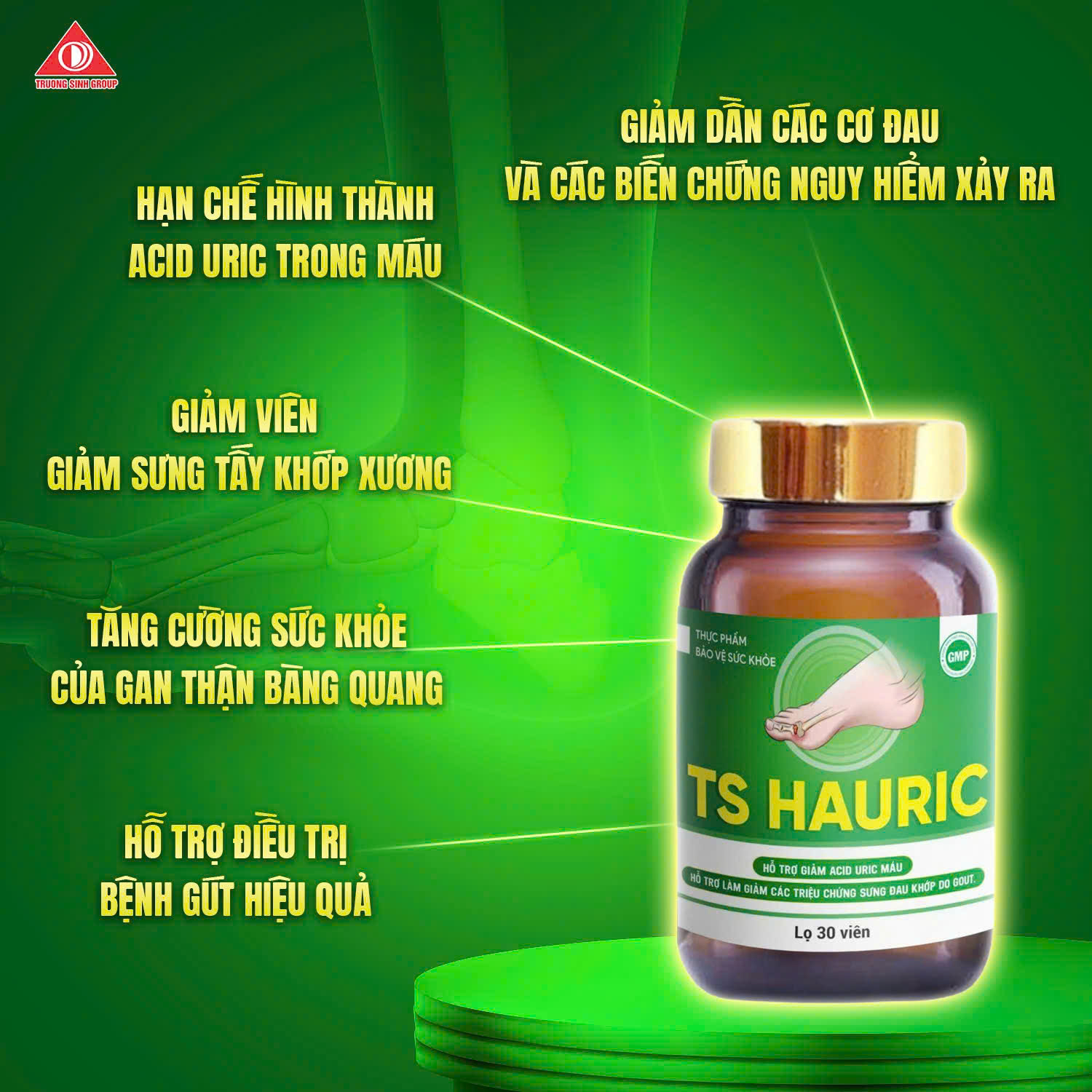 Viên uống TS Hauric hỗ trợ giảm acid uric và sưng đau khớp do gout 30v
