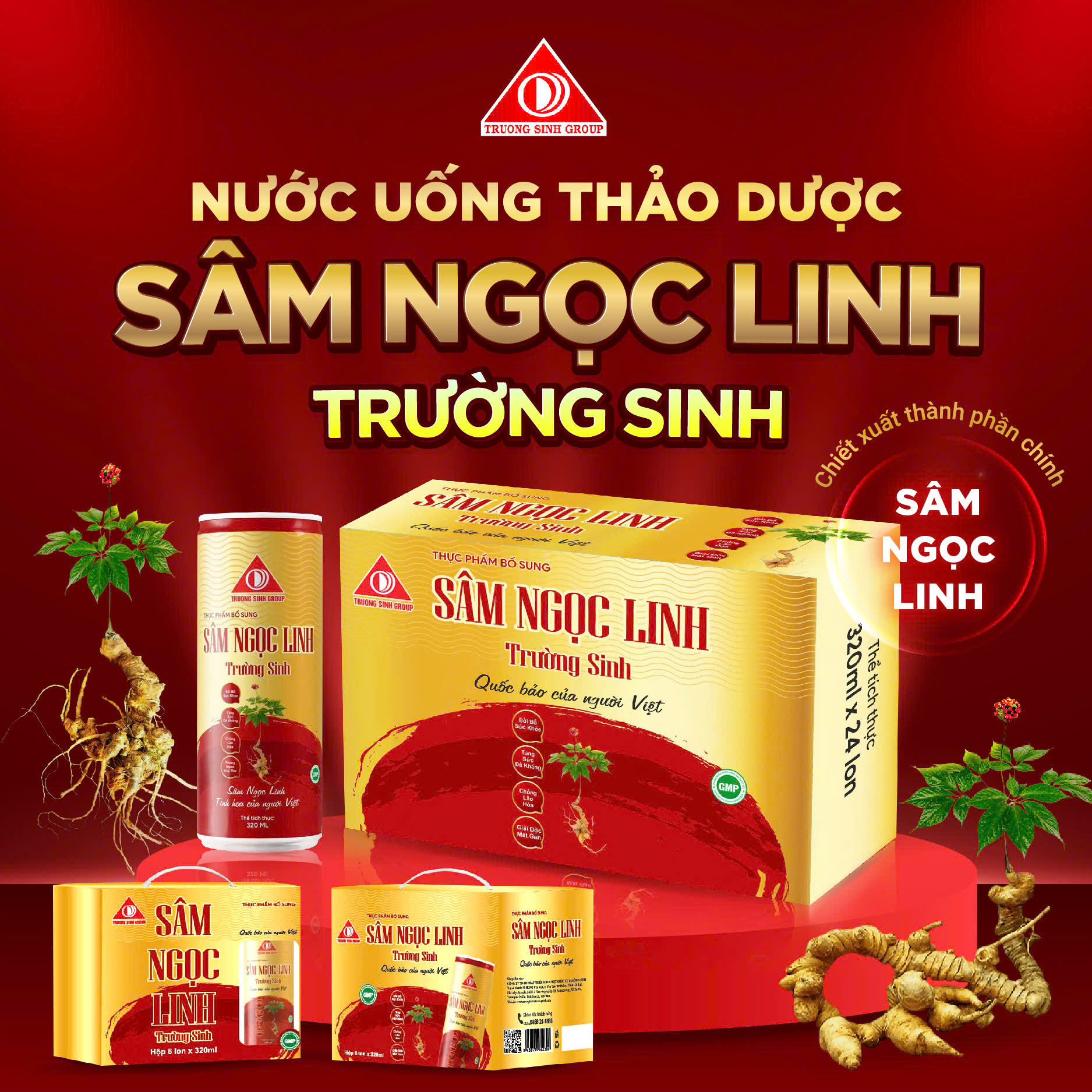 Sâm Ngọc Linh Trường Sinh - đỏ (hộp 06 lon) - Phân phối chính hãng