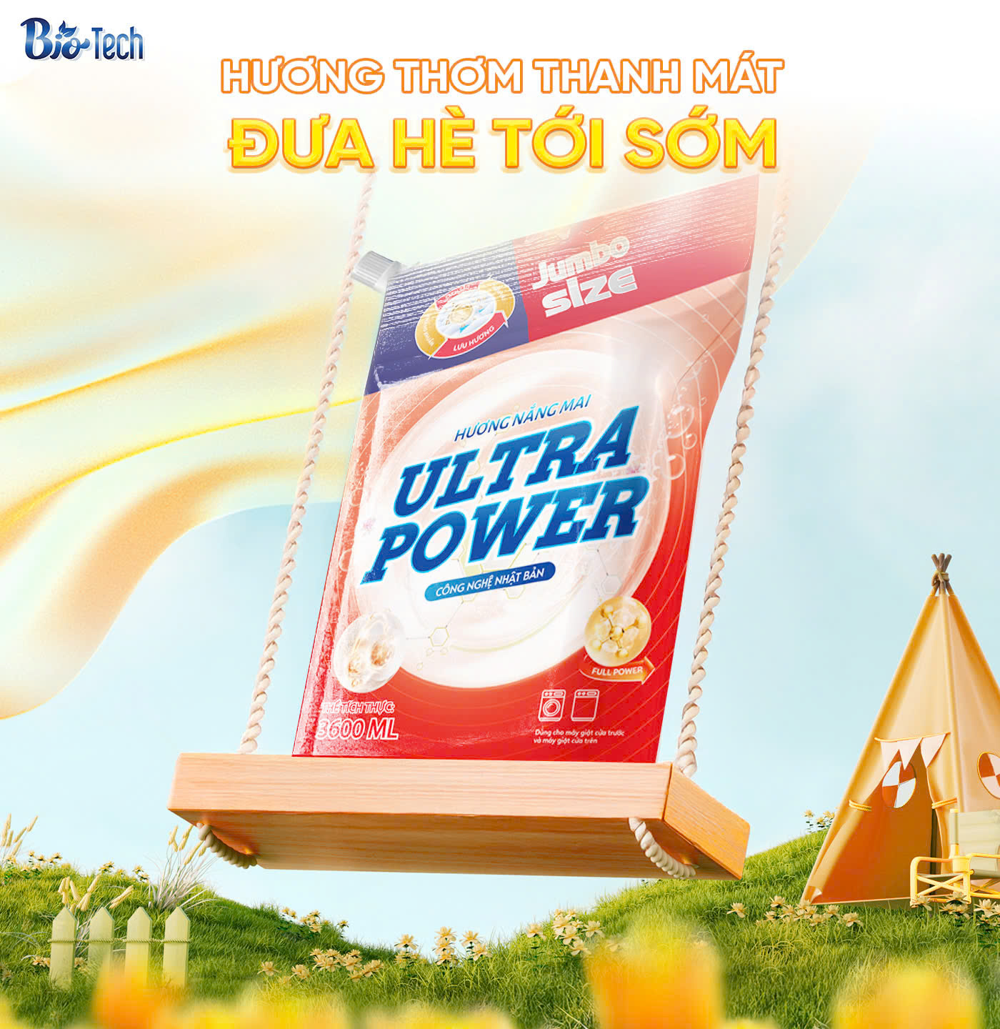 Thùng 4 túi Nước giặt xả Ultra Power hương Nắng Mai 3600ml - 3